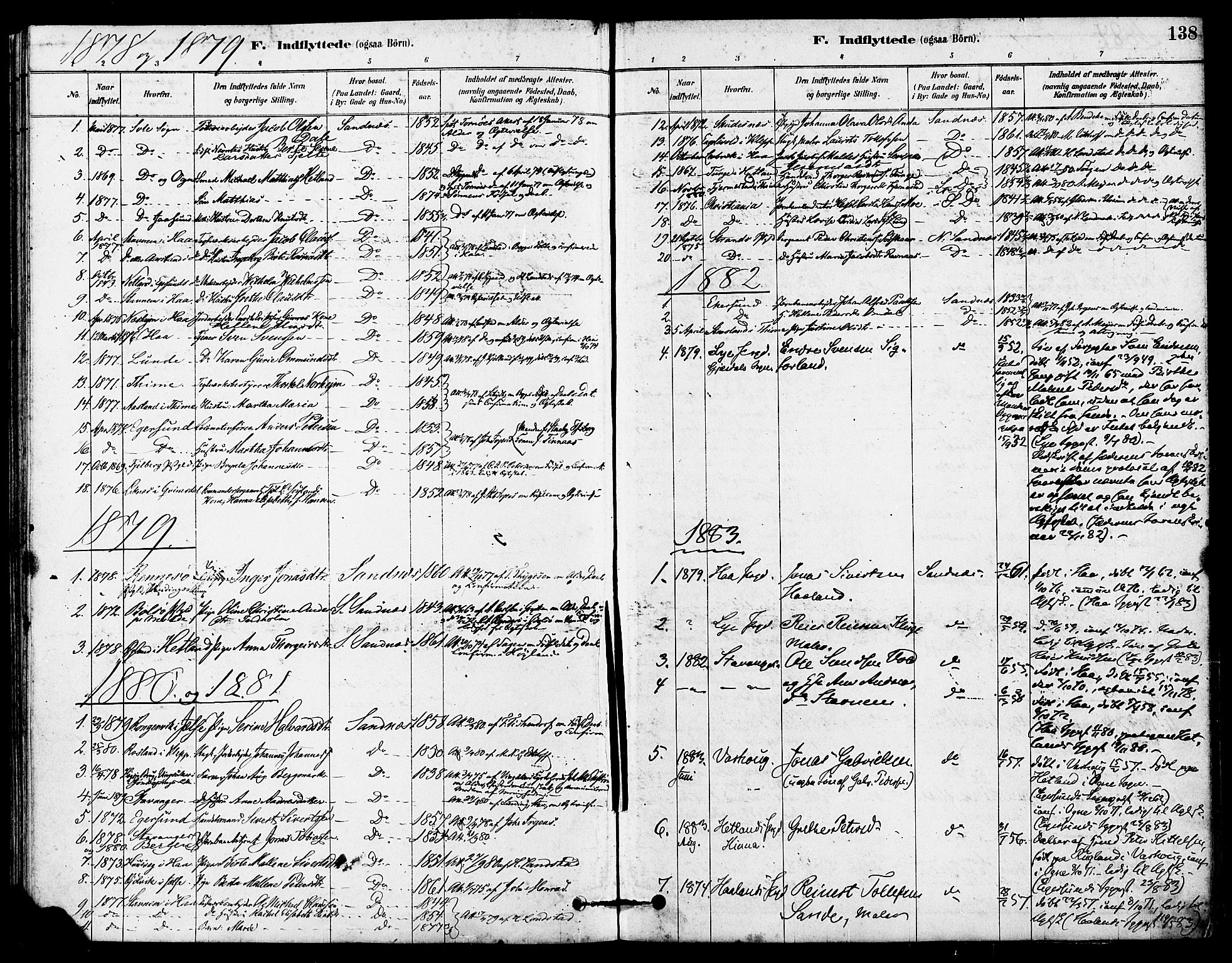 Høyland sokneprestkontor, SAST/A-101799/001/30BA/L0012: Parish register (official) no. A 11, 1878-1889, p. 138