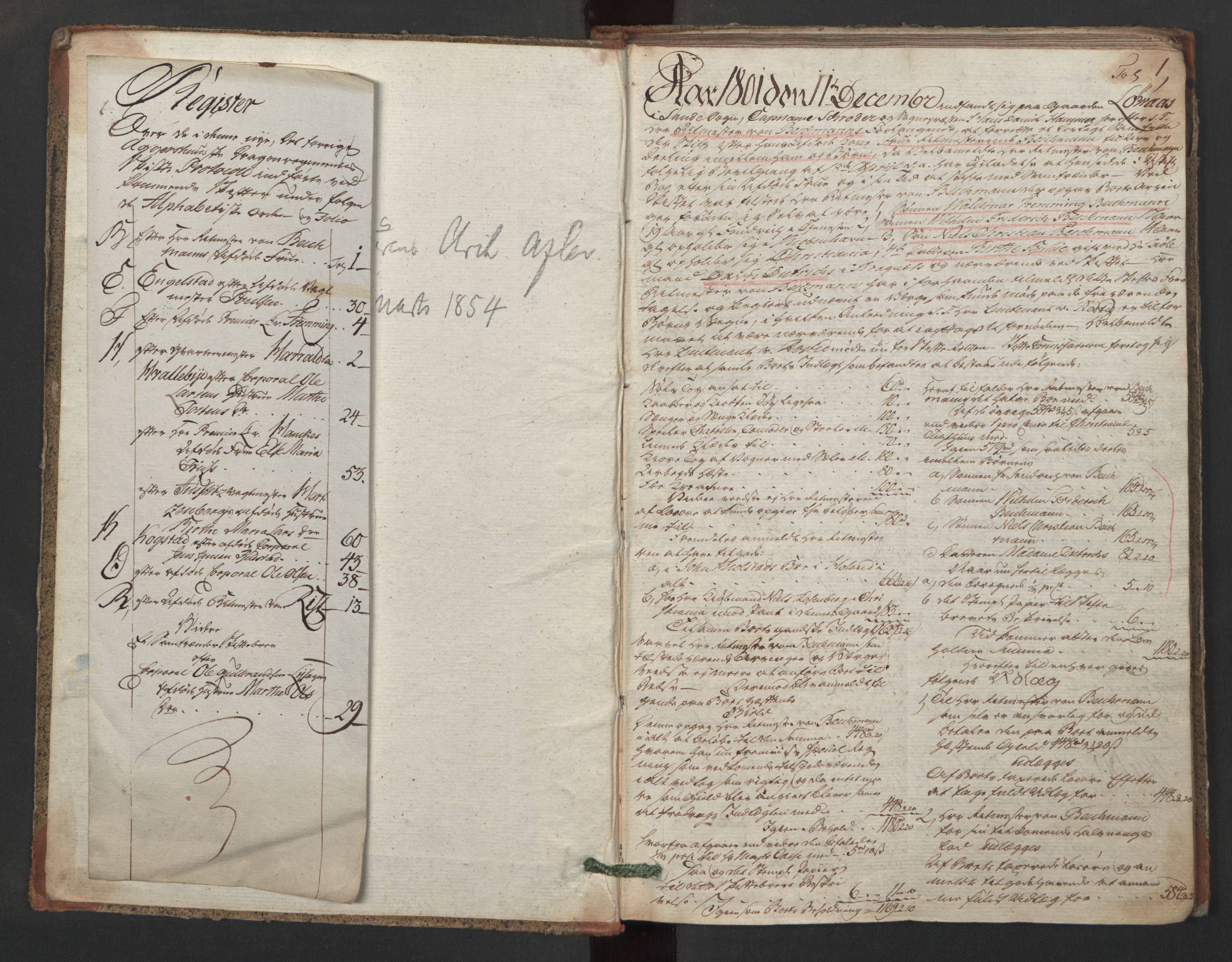 Forsvaret, Generalauditøren, AV/RA-RAFA-1772/F/Fj/Fjc/L0008: Skifteprotokol for akershusiske dragonregiment, 1801-1812, p. 1a