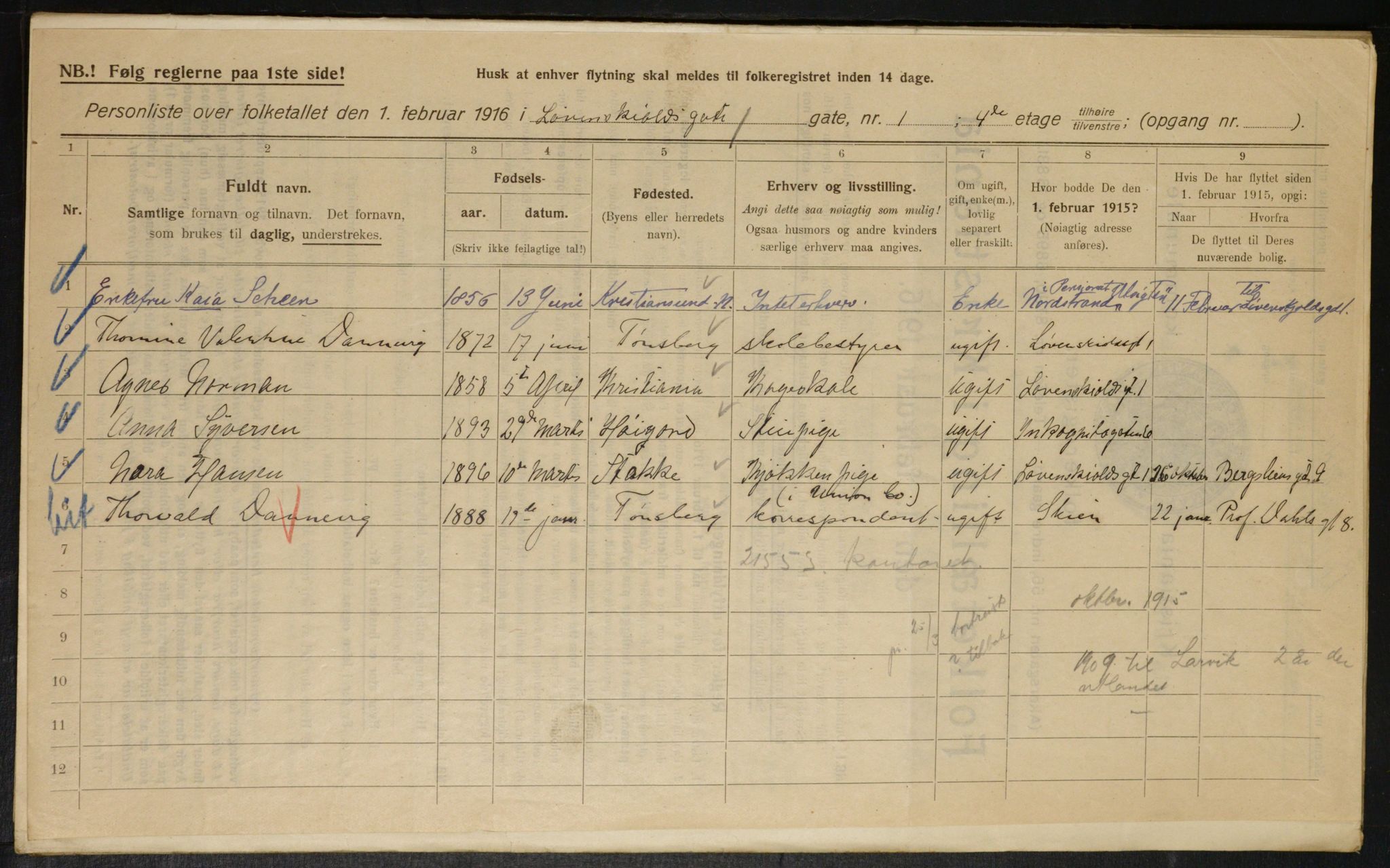 OBA, Municipal Census 1916 for Kristiania, 1916, p. 60102