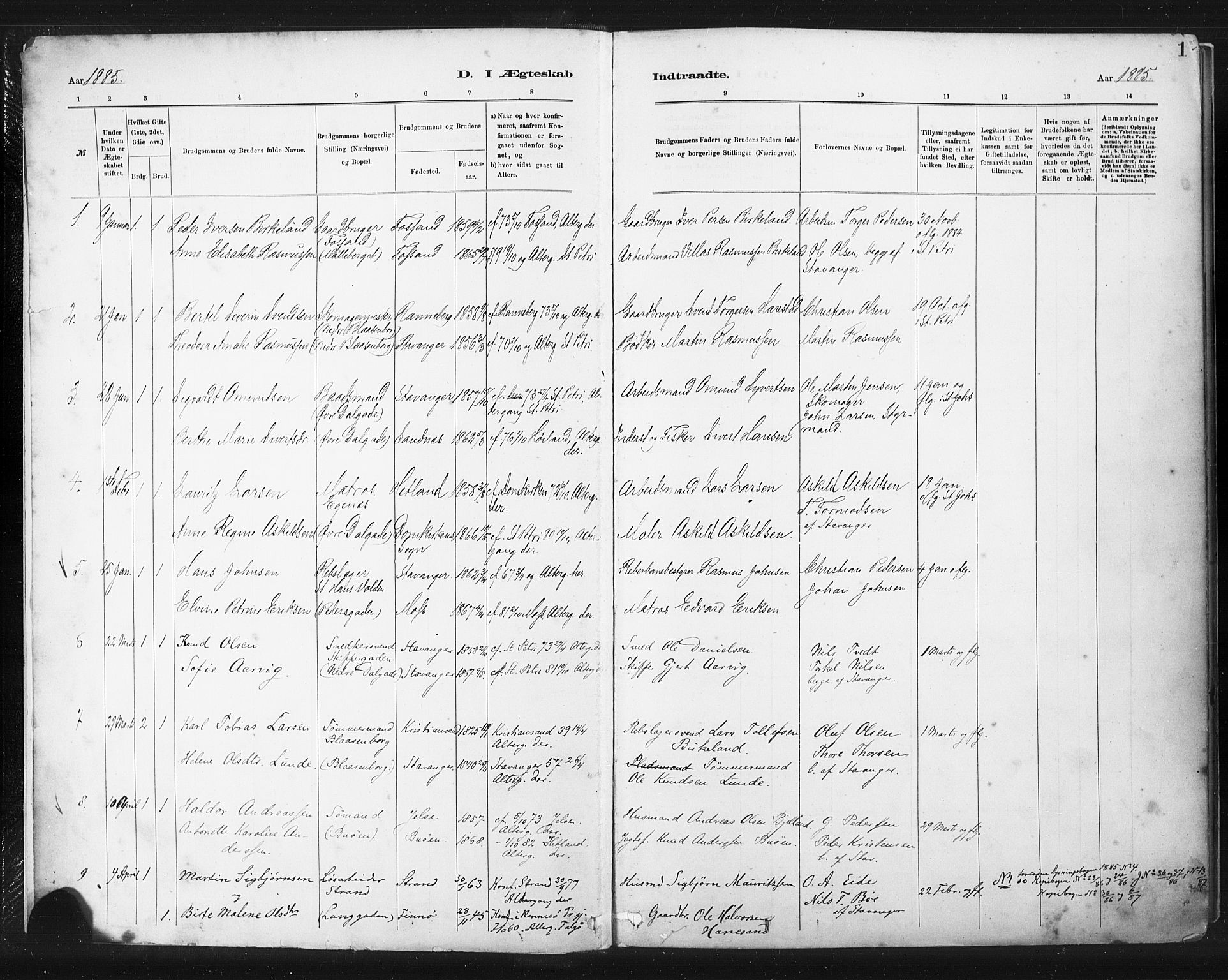 St. Johannes sokneprestkontor, SAST/A-101814/001/30/30BA/L0003: Parish register (official) no. A 3, 1885-1910, p. 1