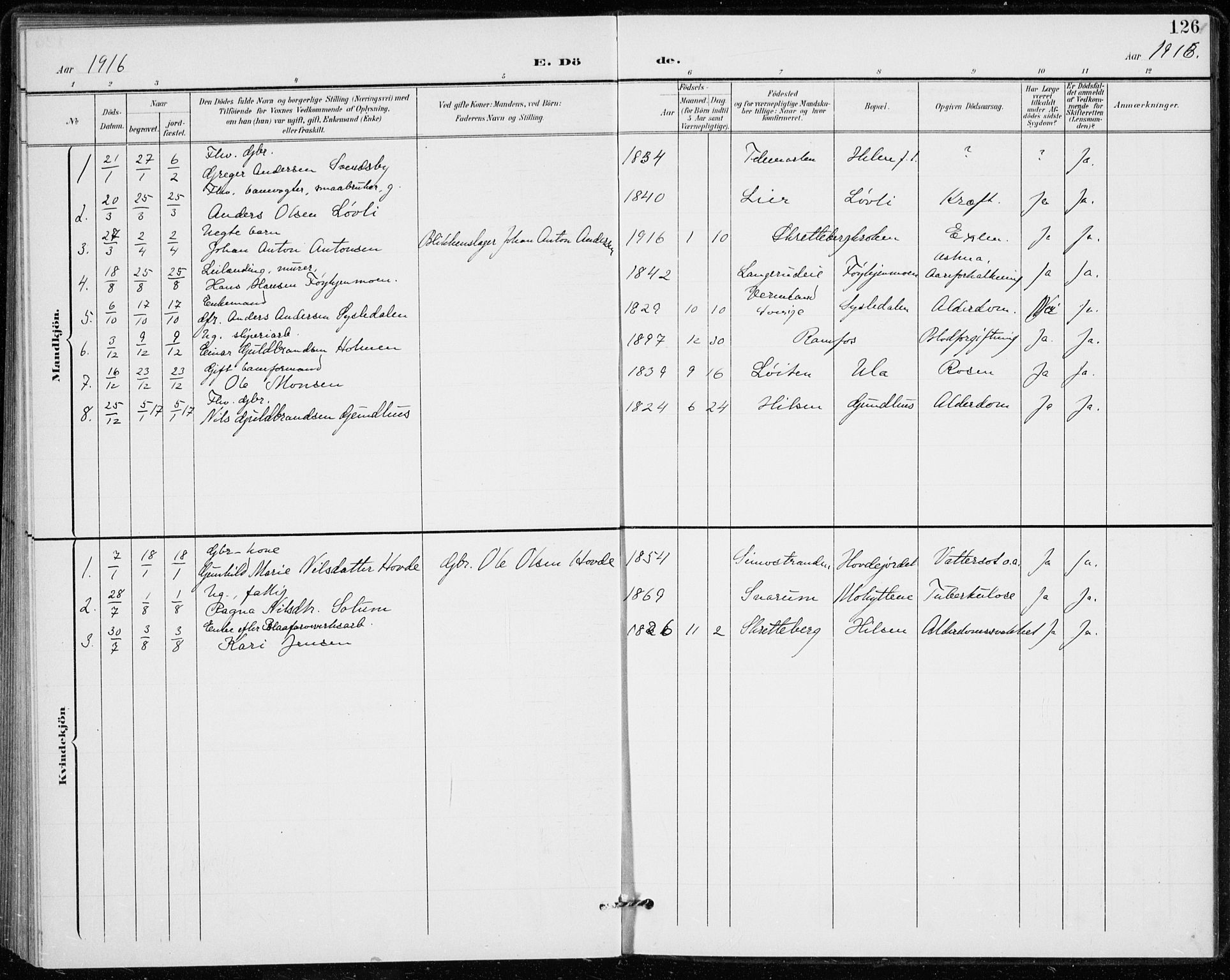 Modum kirkebøker, AV/SAKO-A-234/F/Fa/L0020: Parish register (official) no. 20, 1900-1917, p. 126