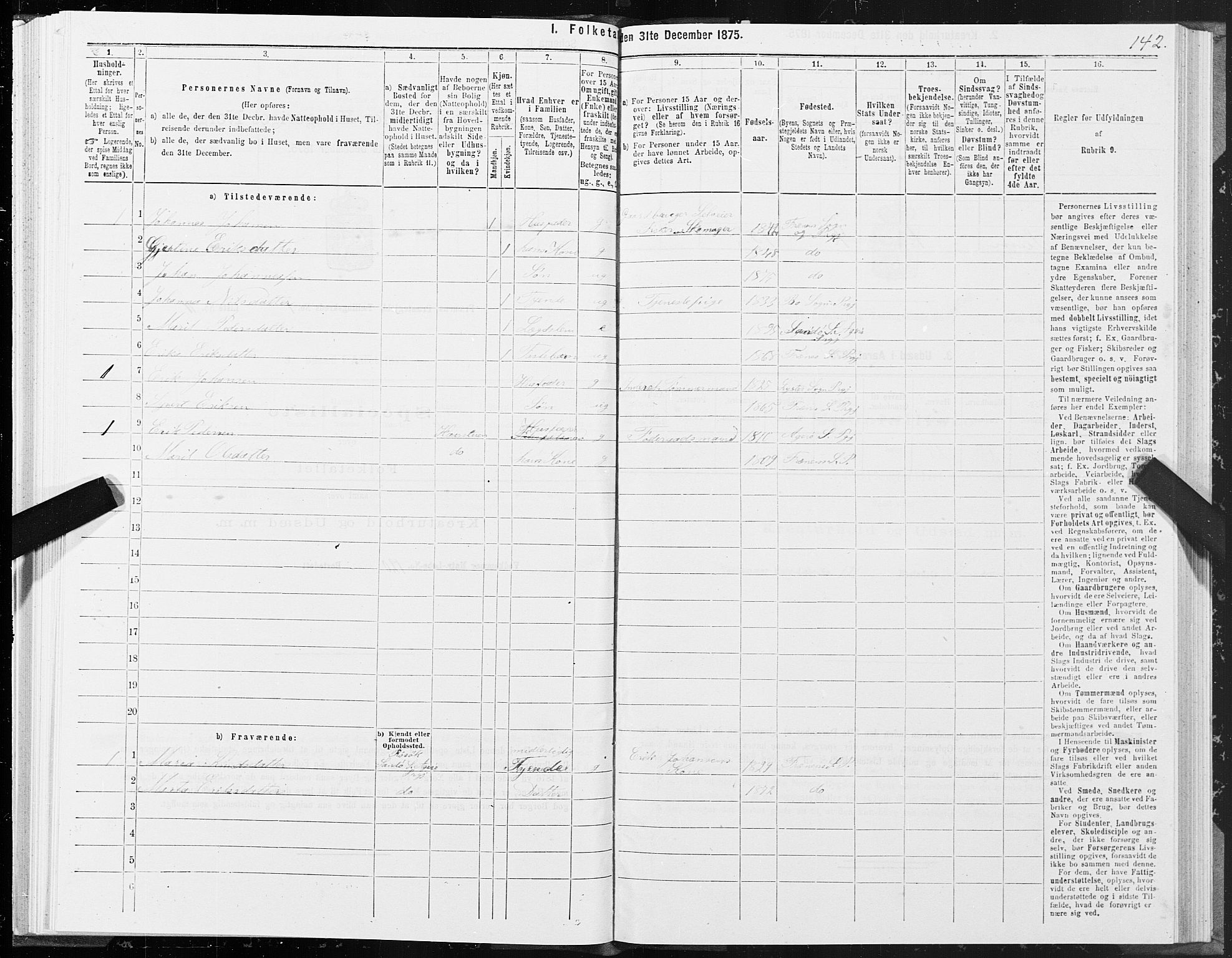 SAT, 1875 census for 1548P Fræna, 1875, p. 1142