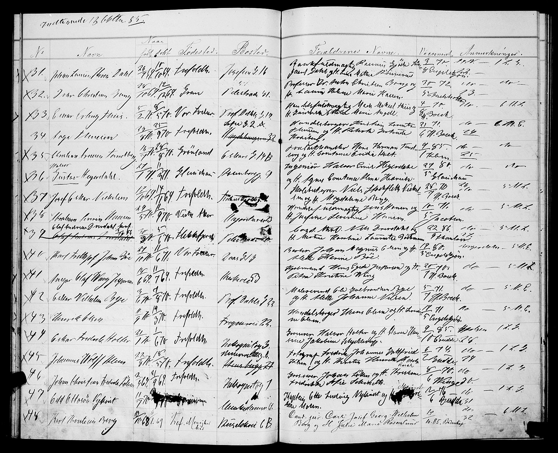 Uranienborg prestekontor Kirkebøker, AV/SAO-A-10877/G/Ga/L0001: Parish register draft no. 1, 1885-1888