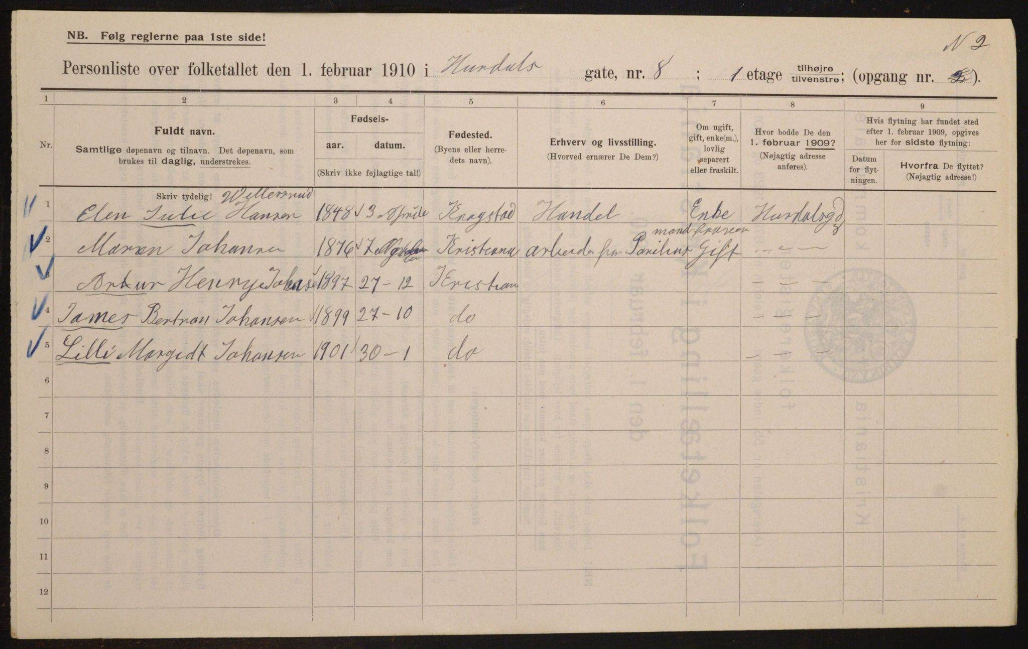 OBA, Municipal Census 1910 for Kristiania, 1910, p. 41441