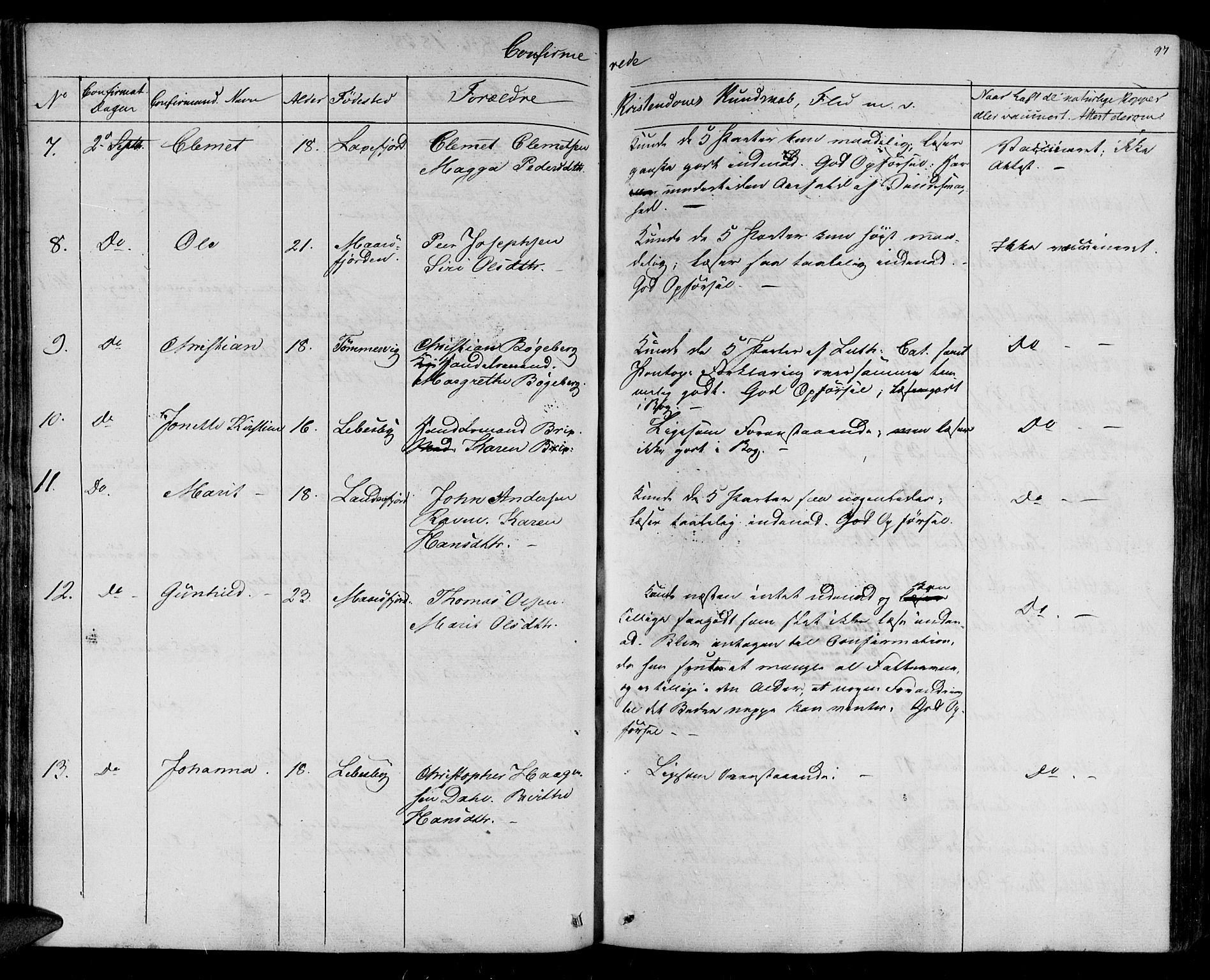 Lebesby sokneprestkontor, SATØ/S-1353/H/Ha/L0003kirke: Parish register (official) no. 3, 1833-1852, p. 97
