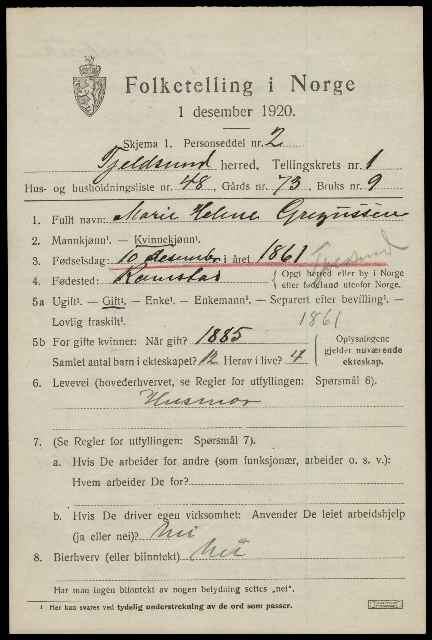 SAT, 1920 census for Tjeldsund, 1920, p. 1138