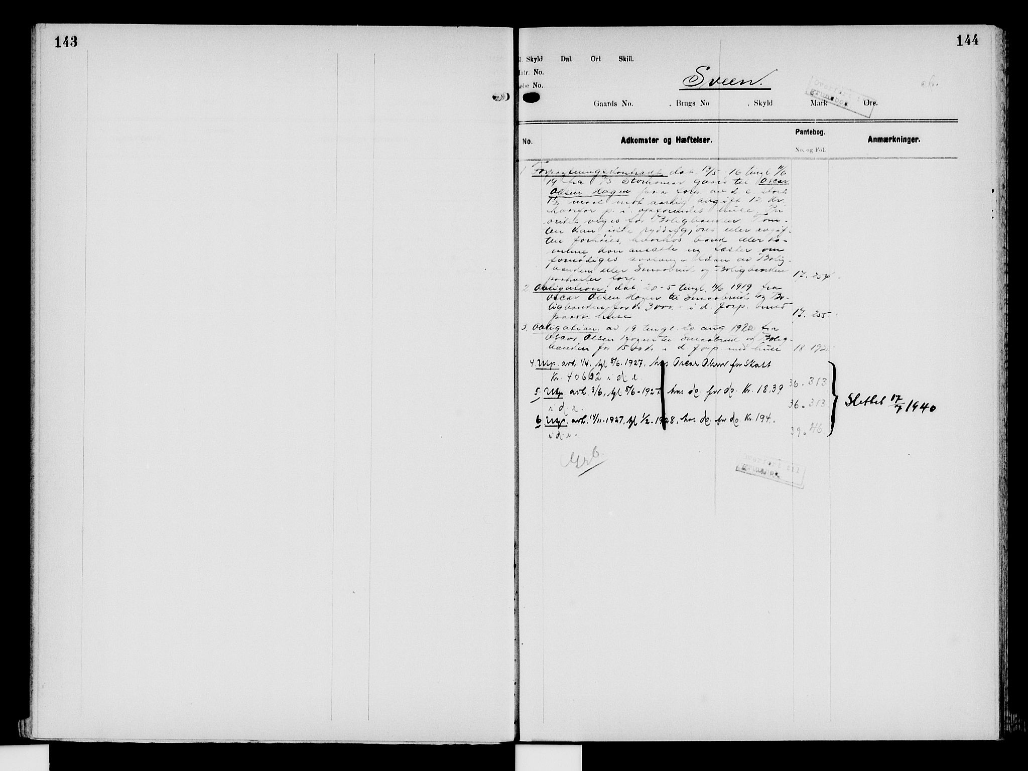 Nord-Hedmark sorenskriveri, SAH/TING-012/H/Ha/Had/Hade/L0008: Mortgage register no. 4.8, 1923-1940, p. 143-144