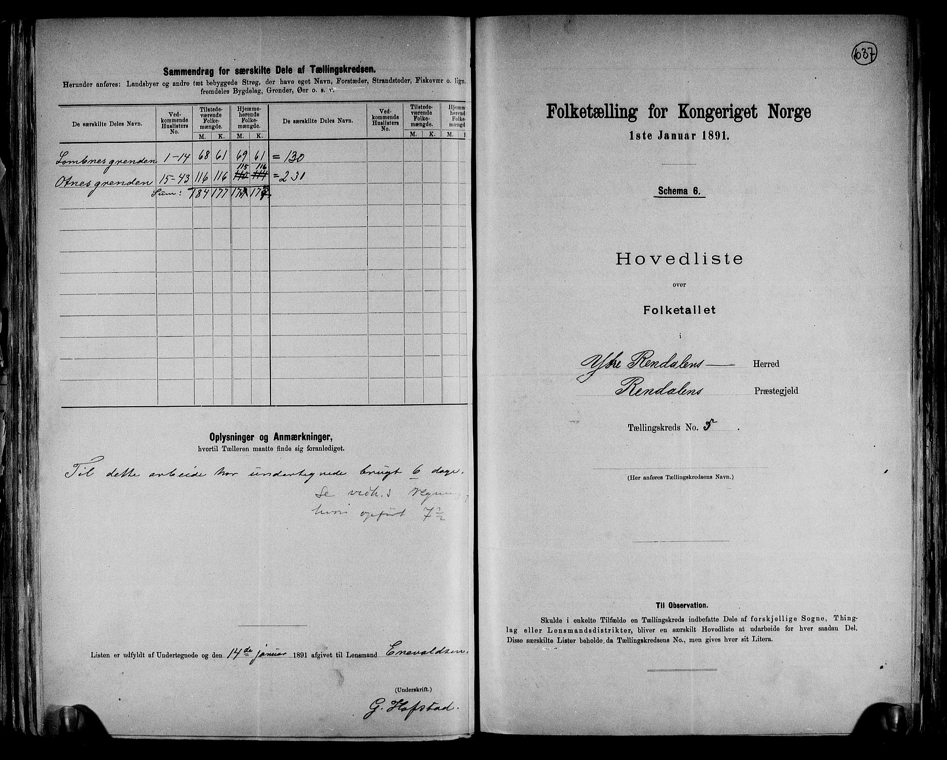 RA, 1891 census for 0432 Ytre Rendal, 1891, p. 13