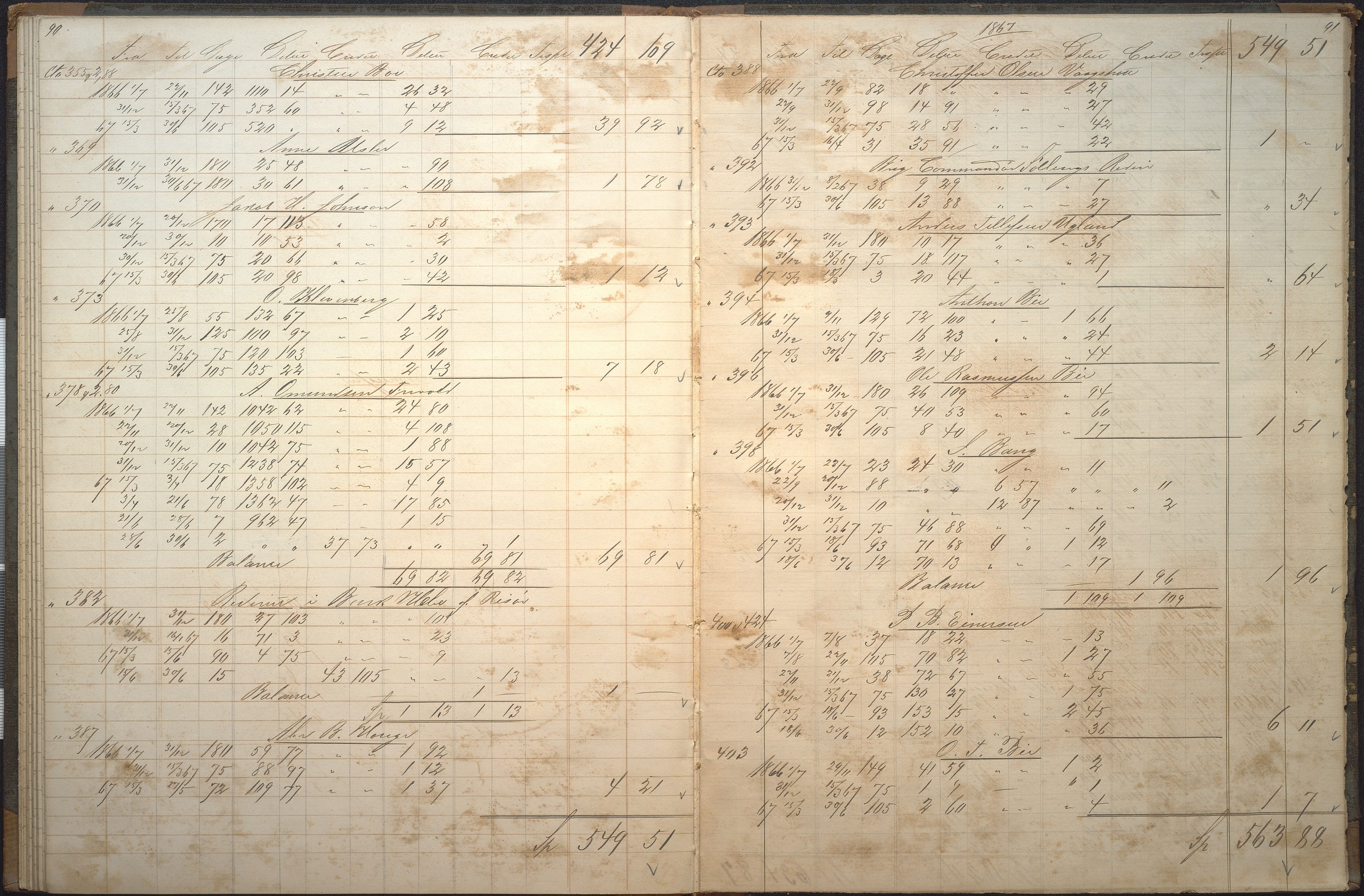 Agders Gjensidige Assuranceforening, AAKS/PA-1718/05/L0006: Renteprotokoll, seilavdeling, 1861-1867, p. 90-91