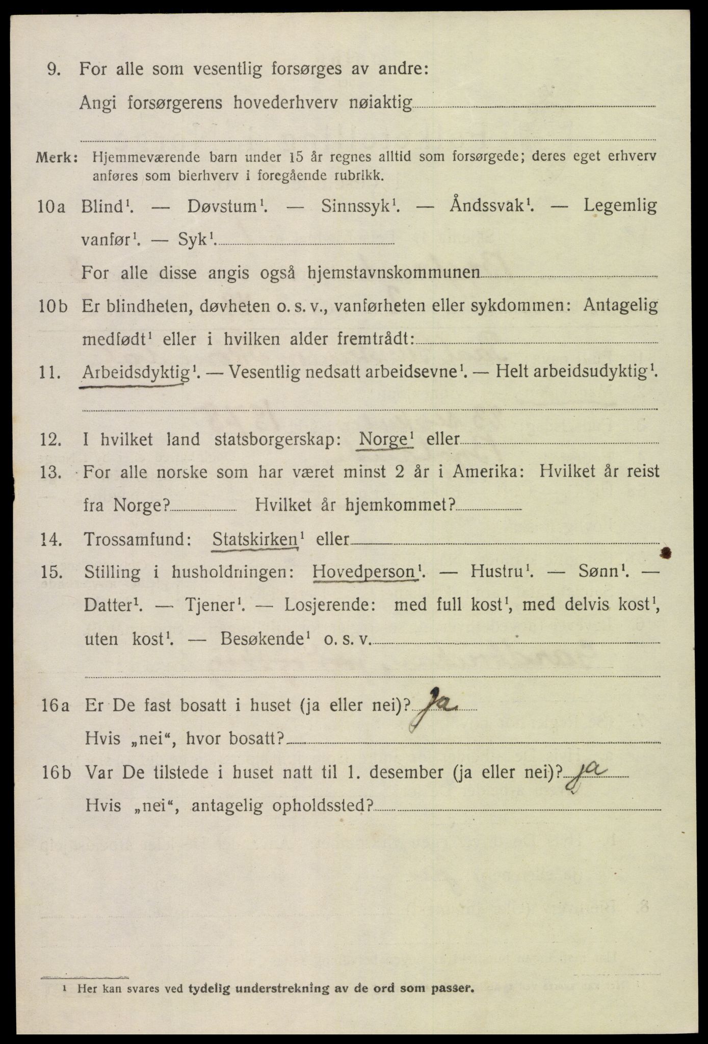 SAK, 1920 census for Bygland, 1920, p. 2808