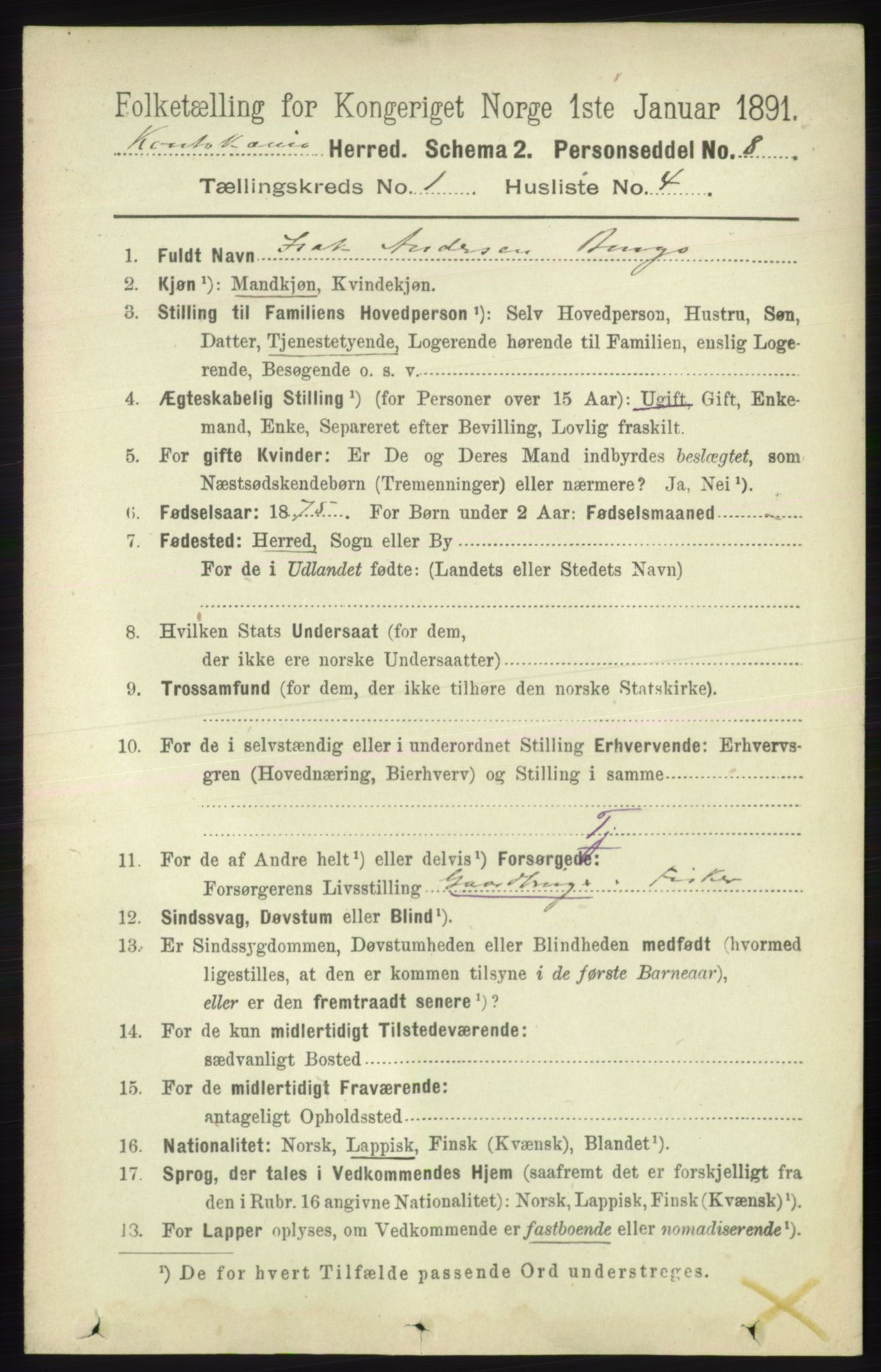 RA, 1891 census for 2011 Kautokeino, 1891, p. 75