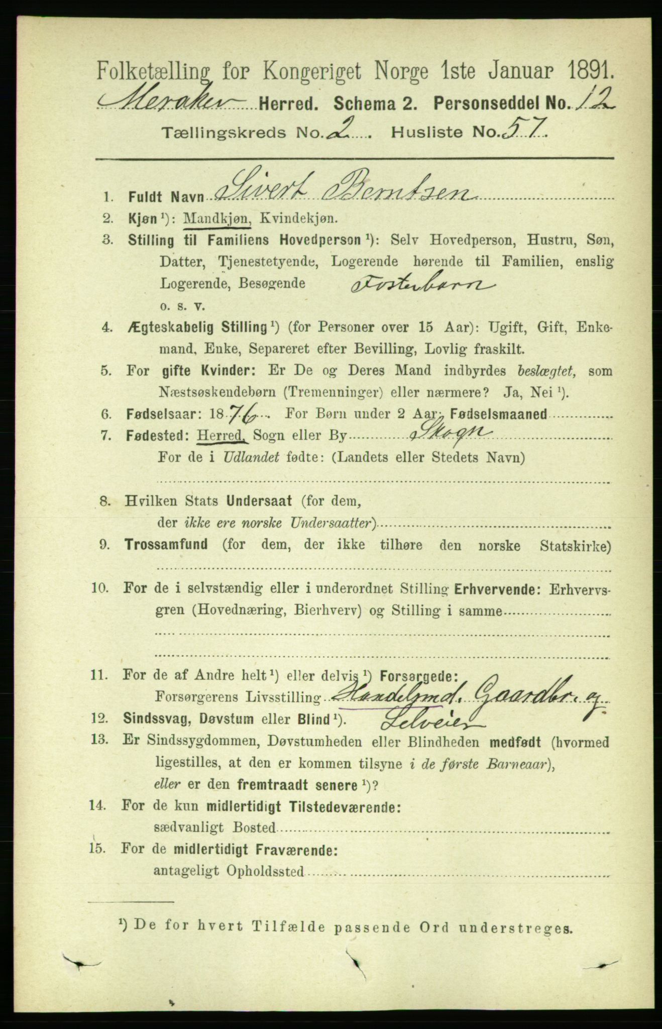 RA, 1891 census for 1711 Meråker, 1891, p. 989