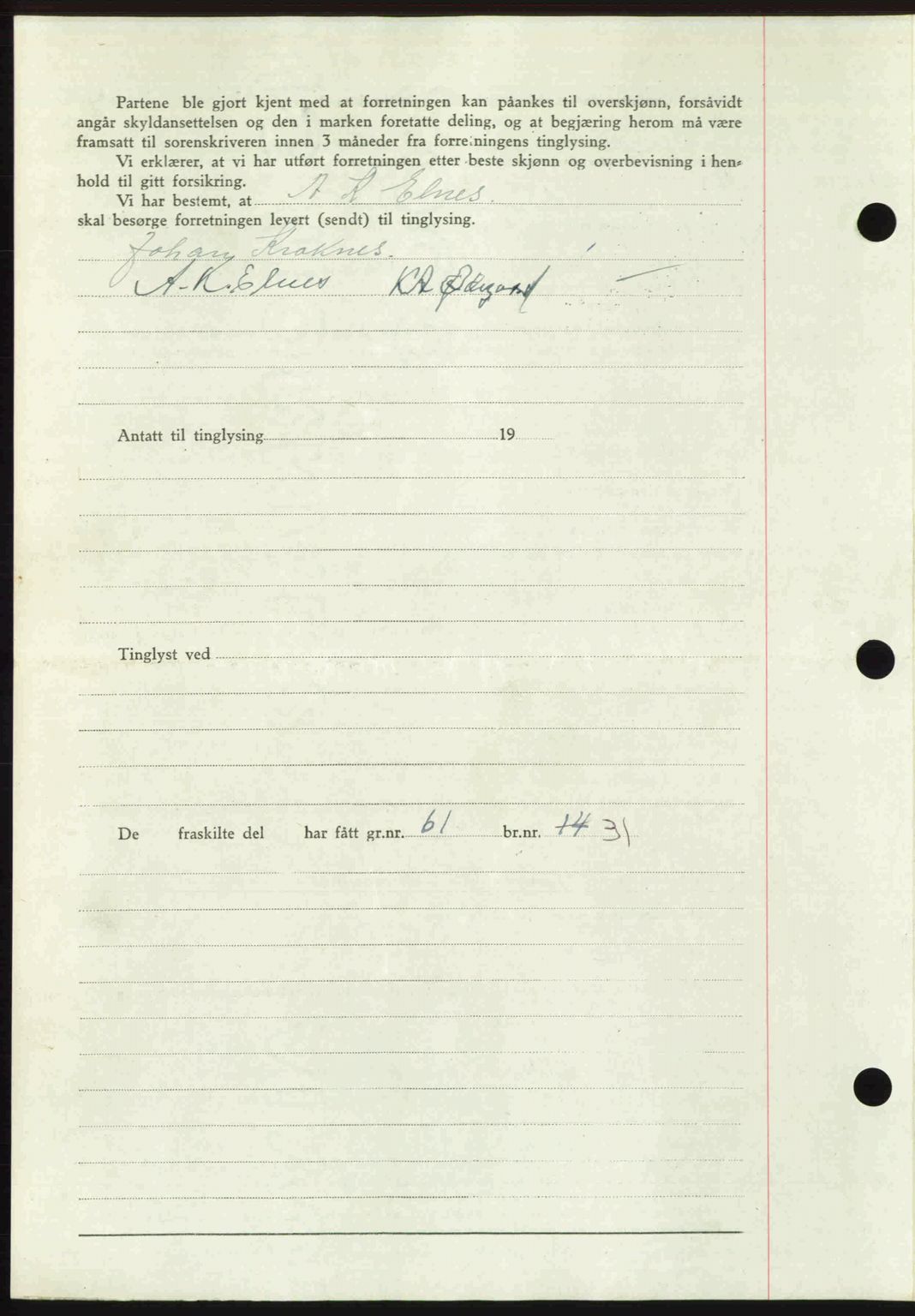 Romsdal sorenskriveri, AV/SAT-A-4149/1/2/2C: Mortgage book no. A21, 1946-1946, Diary no: : 2237/1946