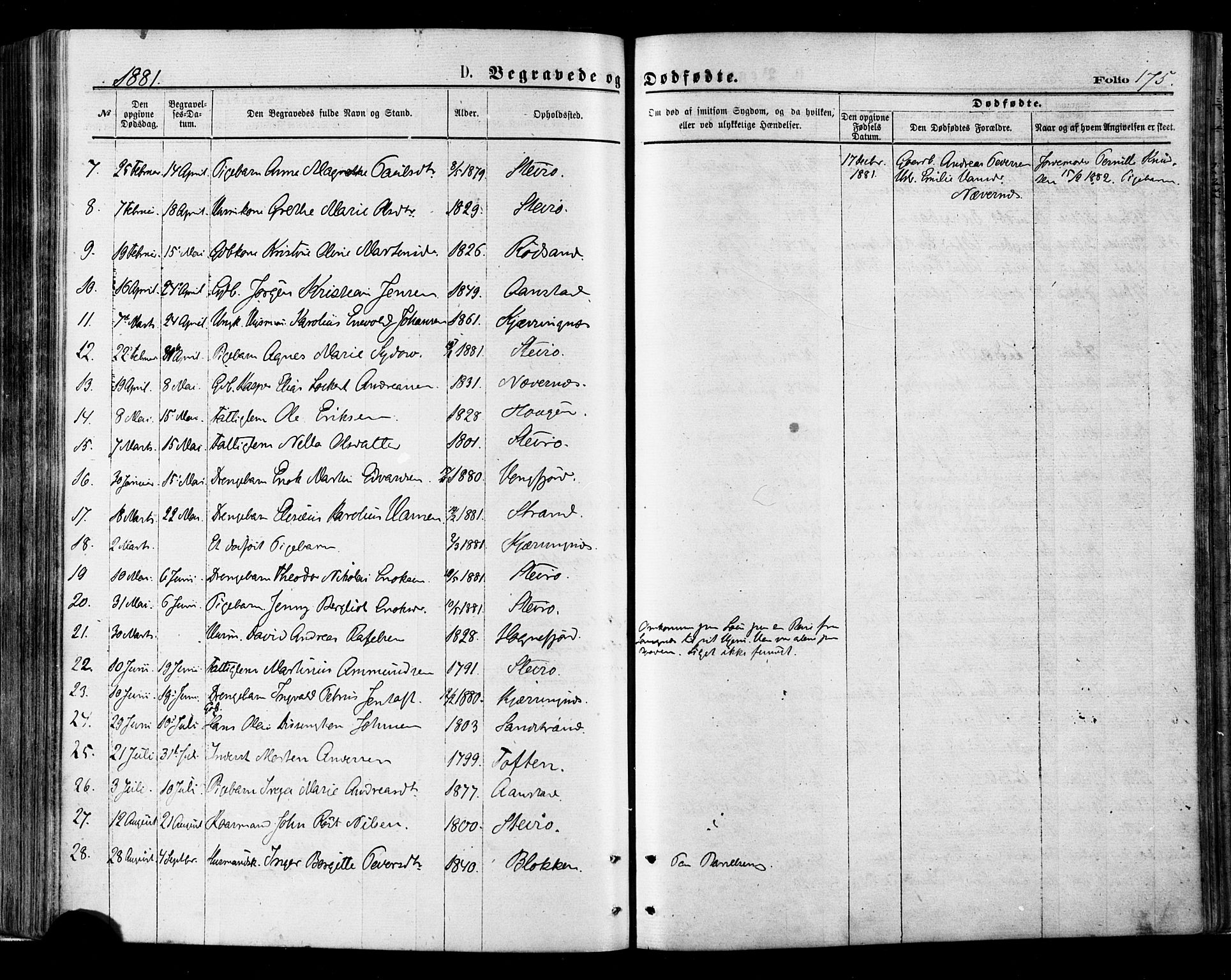 Ministerialprotokoller, klokkerbøker og fødselsregistre - Nordland, AV/SAT-A-1459/895/L1370: Parish register (official) no. 895A05, 1873-1884, p. 175