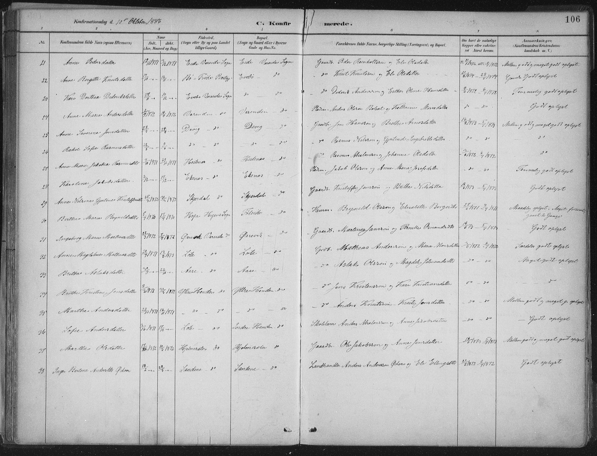 Gloppen sokneprestembete, AV/SAB-A-80101/H/Haa/Haab/L0001: Parish register (official) no. B  1, 1885-1905, p. 106