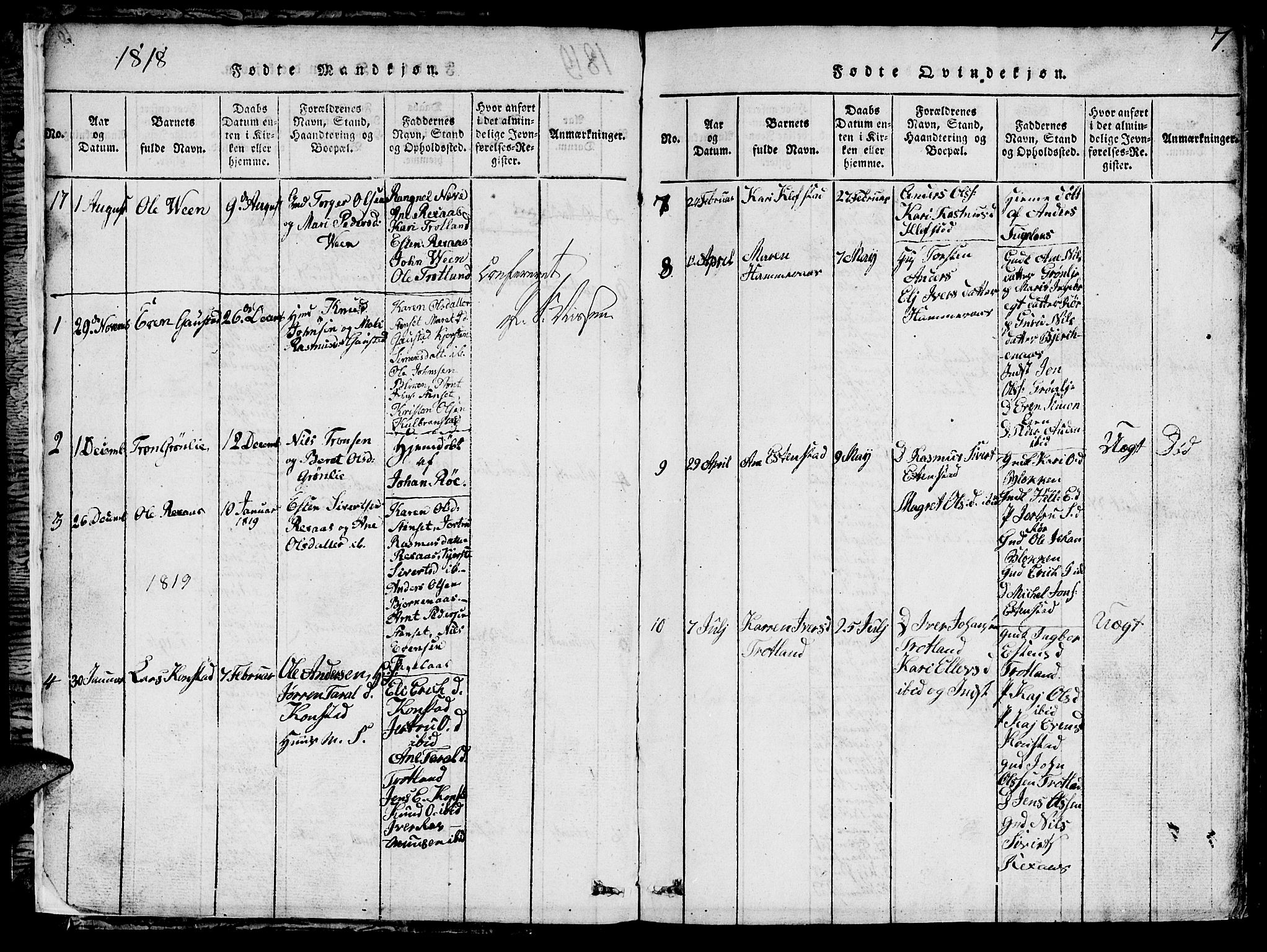 Ministerialprotokoller, klokkerbøker og fødselsregistre - Sør-Trøndelag, SAT/A-1456/694/L1130: Parish register (copy) no. 694C02, 1816-1857, p. 7