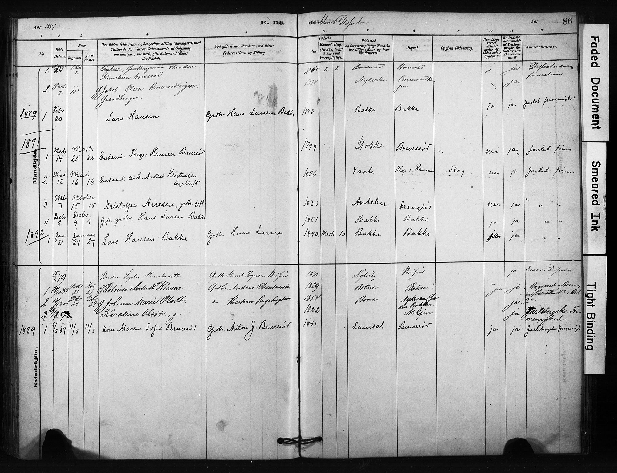 Borre kirkebøker, SAKO/A-338/F/Fc/L0001: Parish register (official) no. III 1, 1878-1896, p. 86