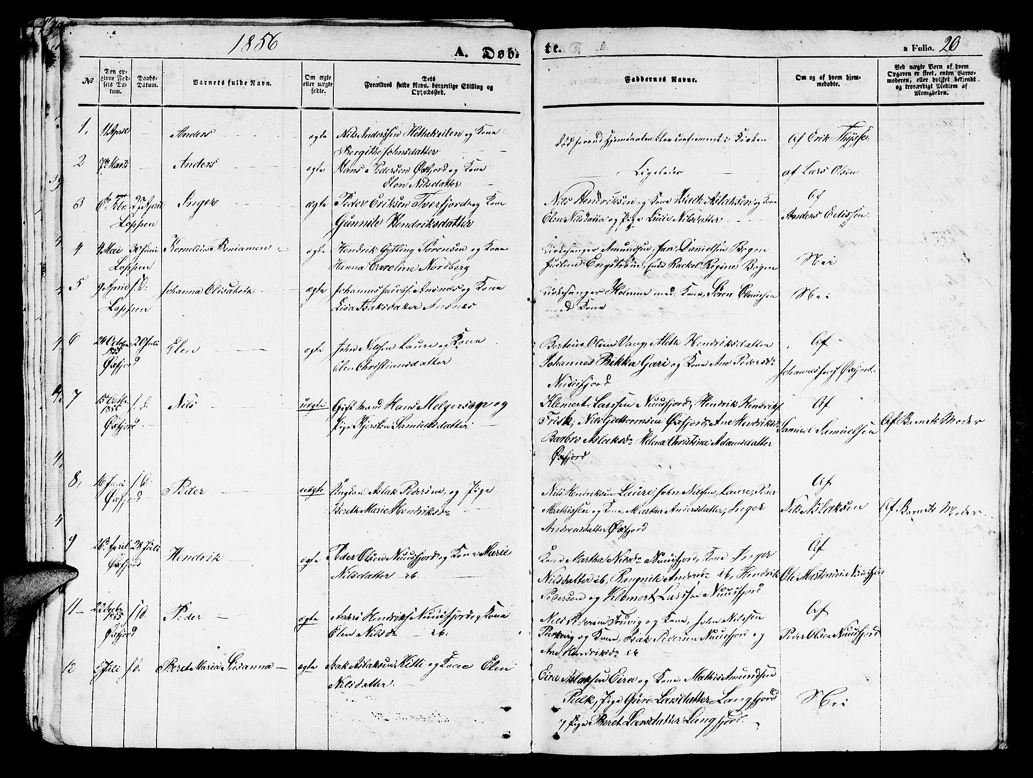 Loppa sokneprestkontor, SATØ/S-1339/H/Hb/L0002klokker: Parish register (copy) no. 2, 1850-1880, p. 20