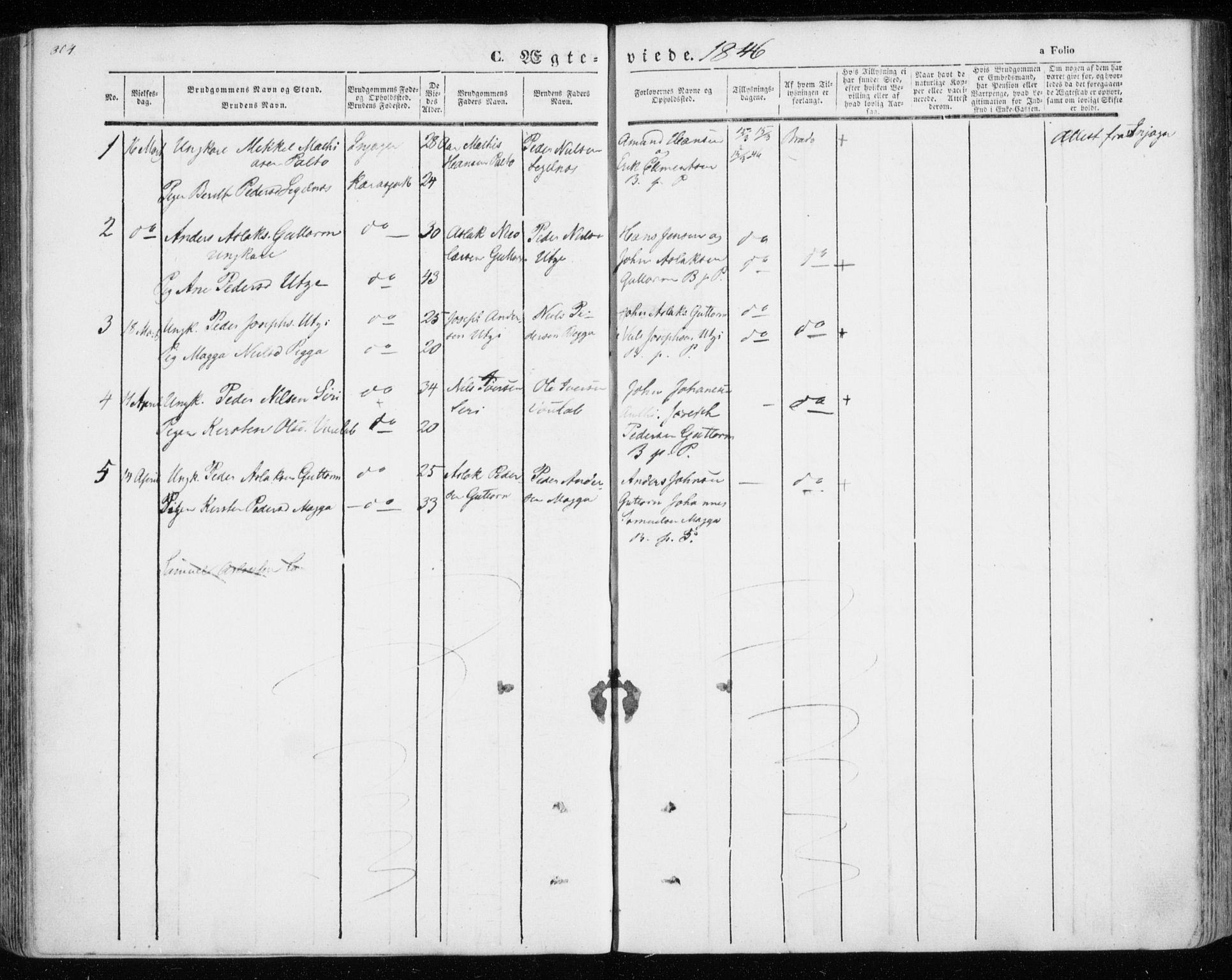 Kistrand/Porsanger sokneprestembete, SATØ/S-1351/H/Ha/L0012.kirke: Parish register (official) no. 12, 1843-1871, p. 304-305