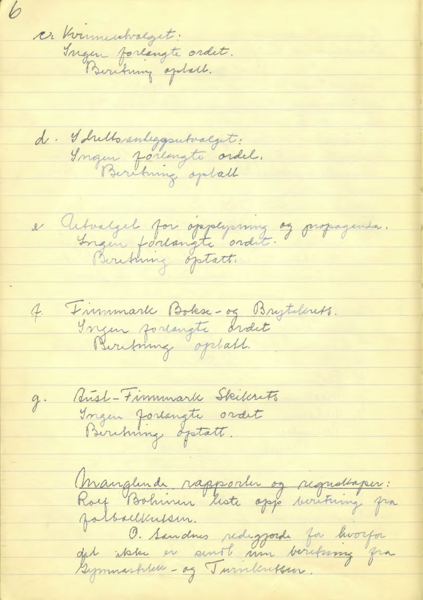 Aust-Finnmark Idrettskrets , FMFB/A-1041/A/L0002: Møteprotokoll for  styre, ting og arbeidsutvalg, 1951-1954, p. 8