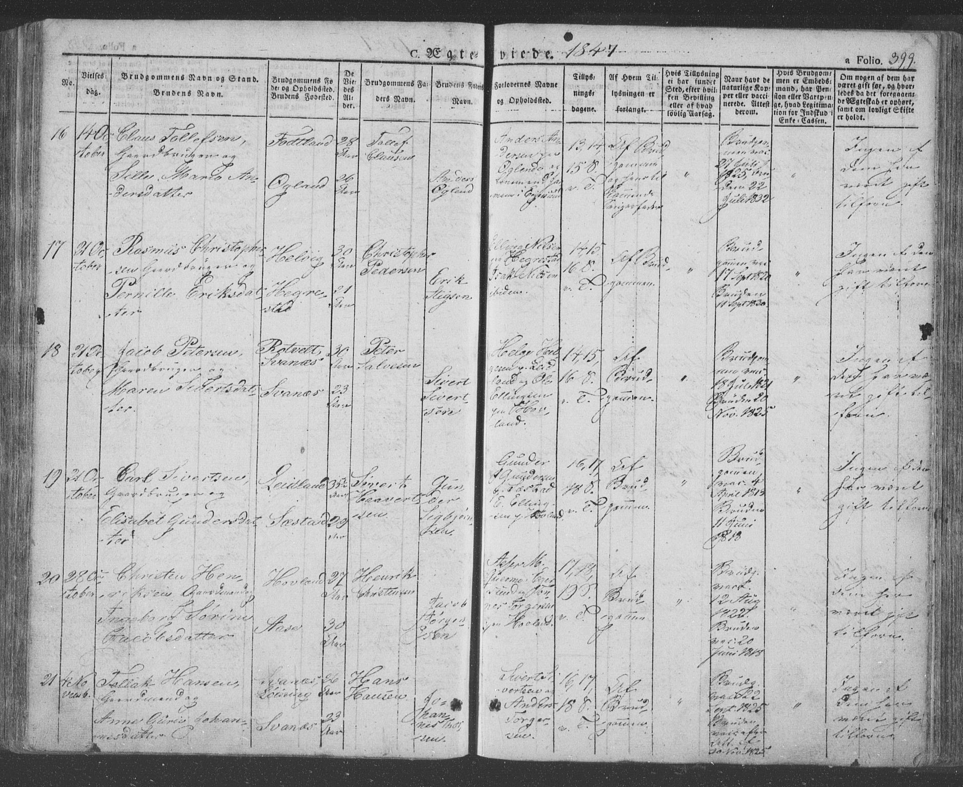 Eigersund sokneprestkontor, AV/SAST-A-101807/S08/L0009: Parish register (official) no. A 9, 1827-1850, p. 399