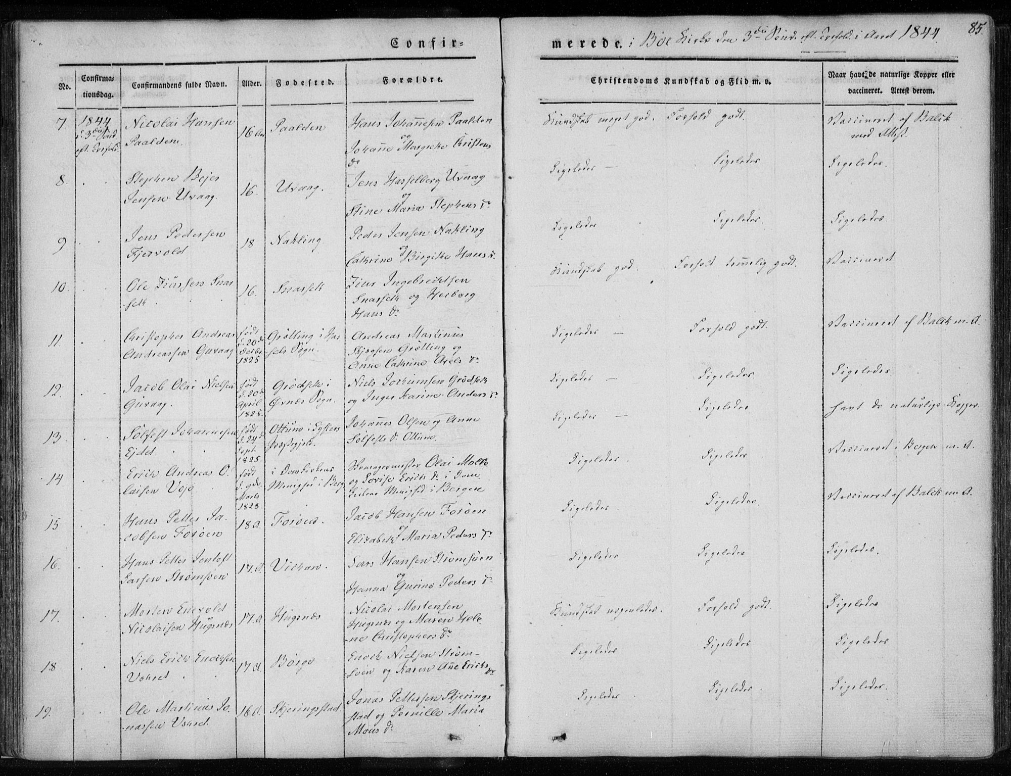 Ministerialprotokoller, klokkerbøker og fødselsregistre - Nordland, AV/SAT-A-1459/891/L1299: Parish register (official) no. 891A04, 1841-1856, p. 85