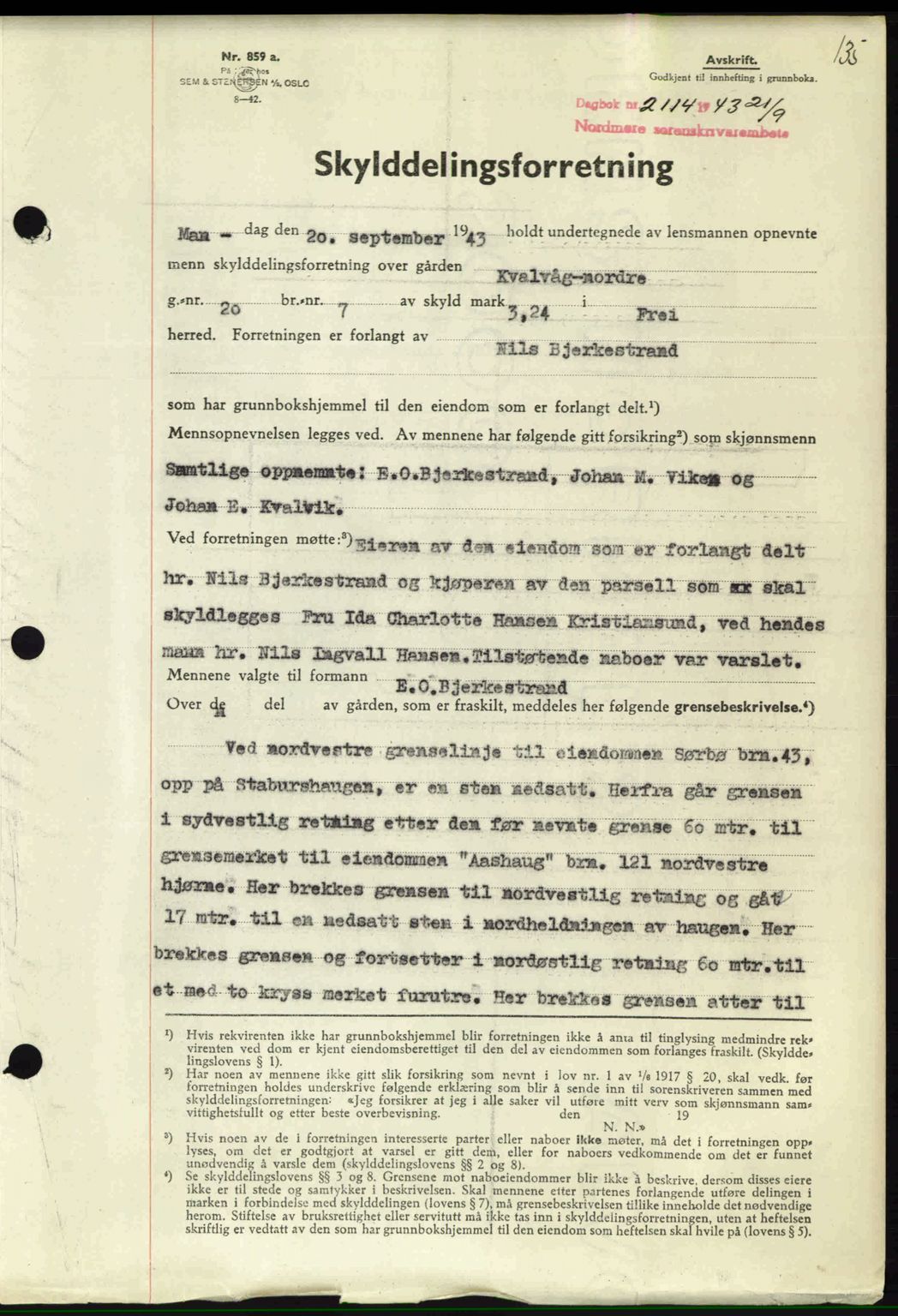 Nordmøre sorenskriveri, SAT/A-4132/1/2/2Ca: Mortgage book no. A96, 1943-1944, Diary no: : 2114/1943