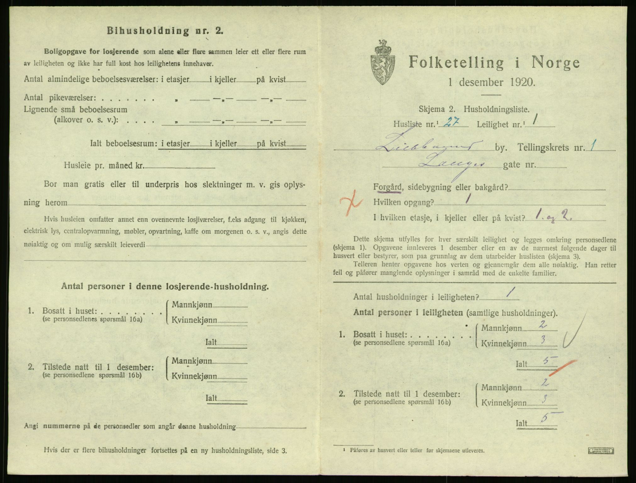 SAH, 1920 census for Lillehammer, 1920, p. 1432