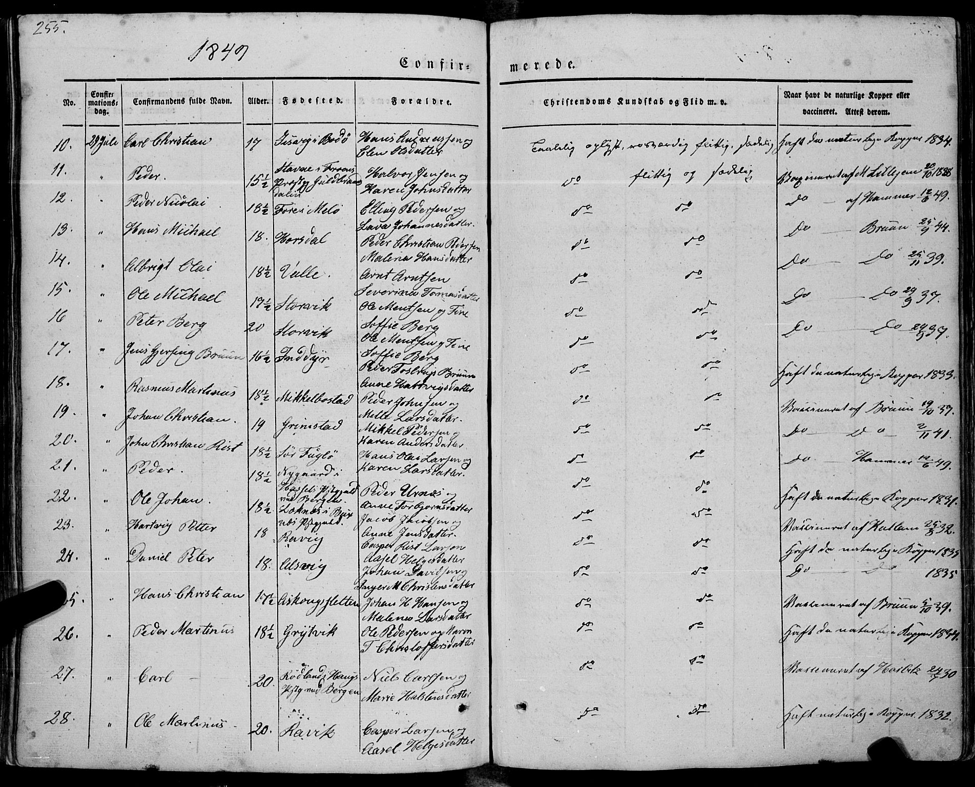 Ministerialprotokoller, klokkerbøker og fødselsregistre - Nordland, AV/SAT-A-1459/805/L0097: Parish register (official) no. 805A04, 1837-1861, p. 255