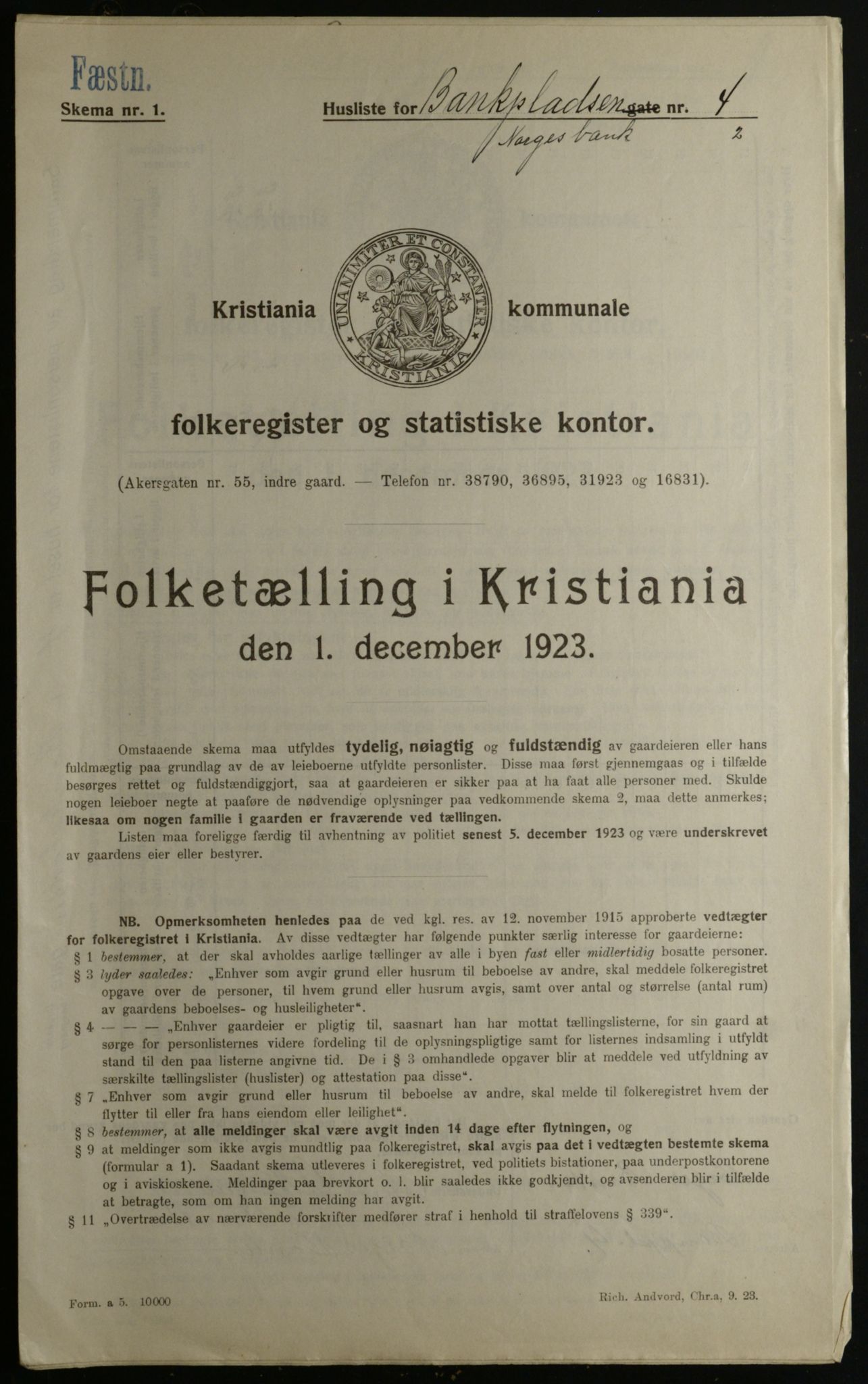 OBA, Municipal Census 1923 for Kristiania, 1923, p. 3970