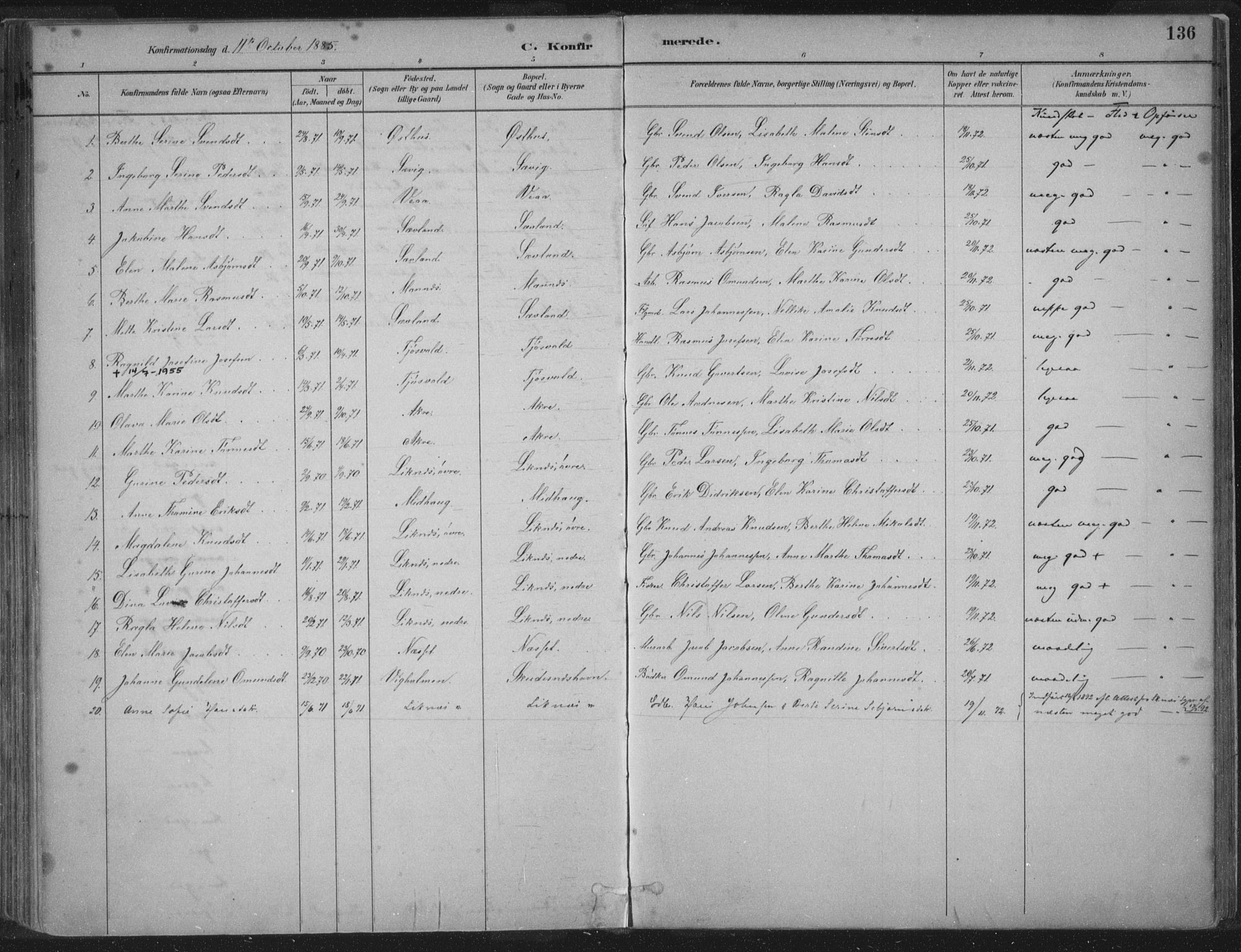 Kopervik sokneprestkontor, SAST/A-101850/H/Ha/Haa/L0004: Parish register (official) no. A 4, 1882-1905, p. 136