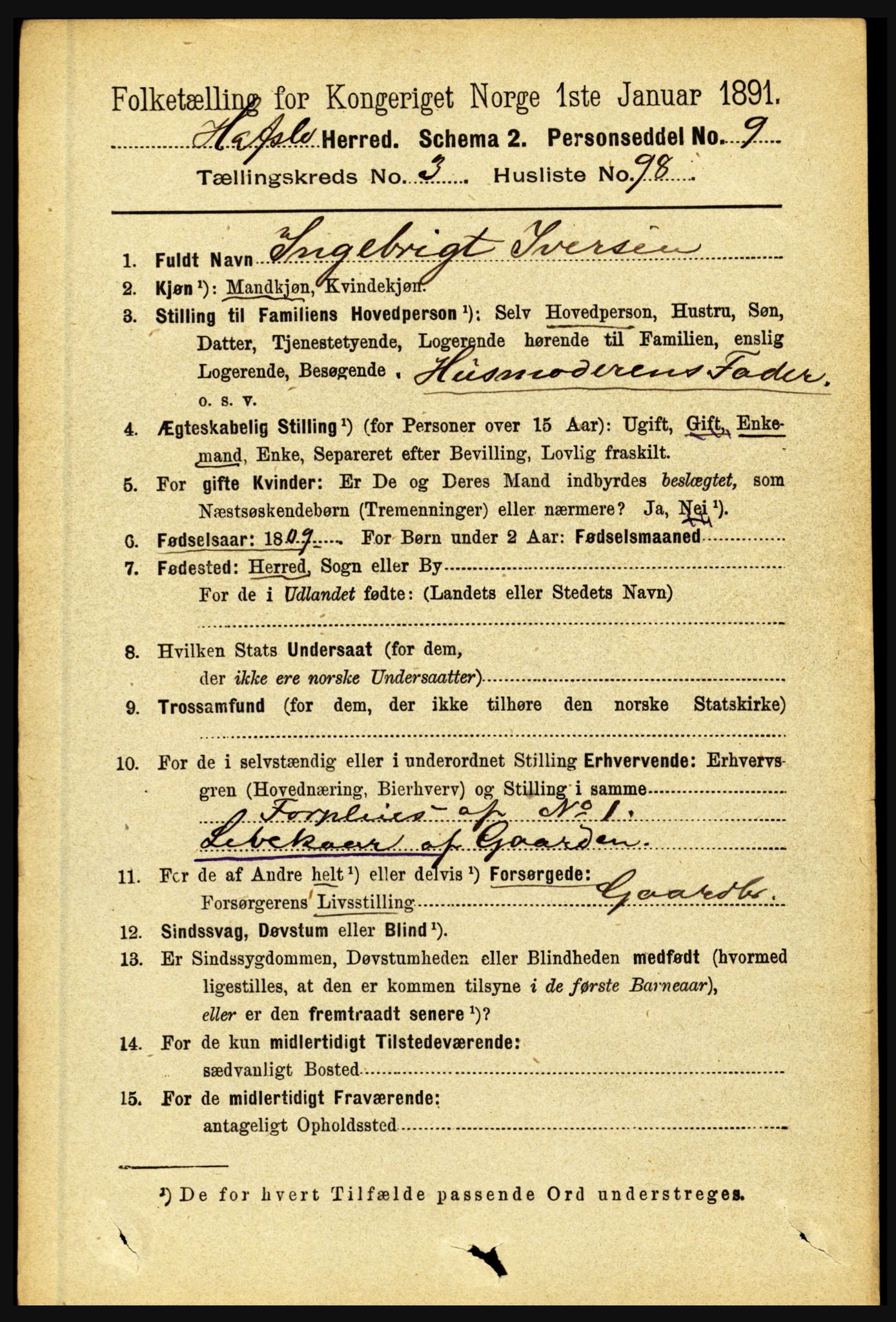 RA, 1891 census for 1425 Hafslo, 1891, p. 1512