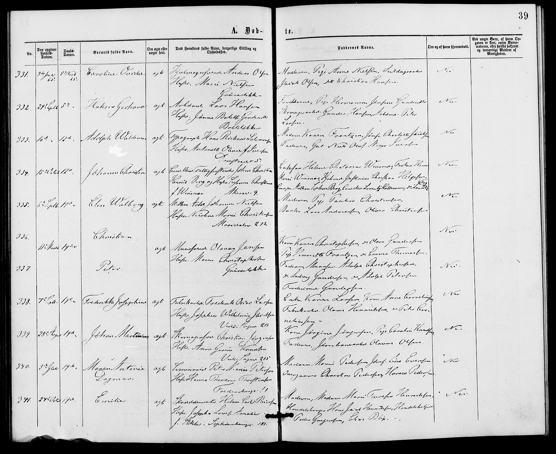 Gamle Aker prestekontor Kirkebøker, AV/SAO-A-10617a/G/L0002: Parish register (copy) no. 2, 1864-1869, p. 39