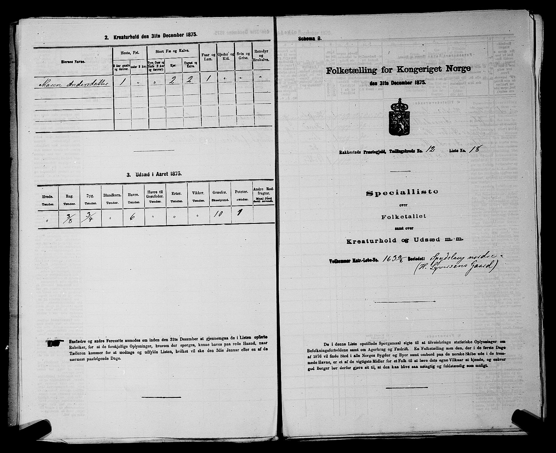 RA, 1875 census for 0128P Rakkestad, 1875, p. 1422