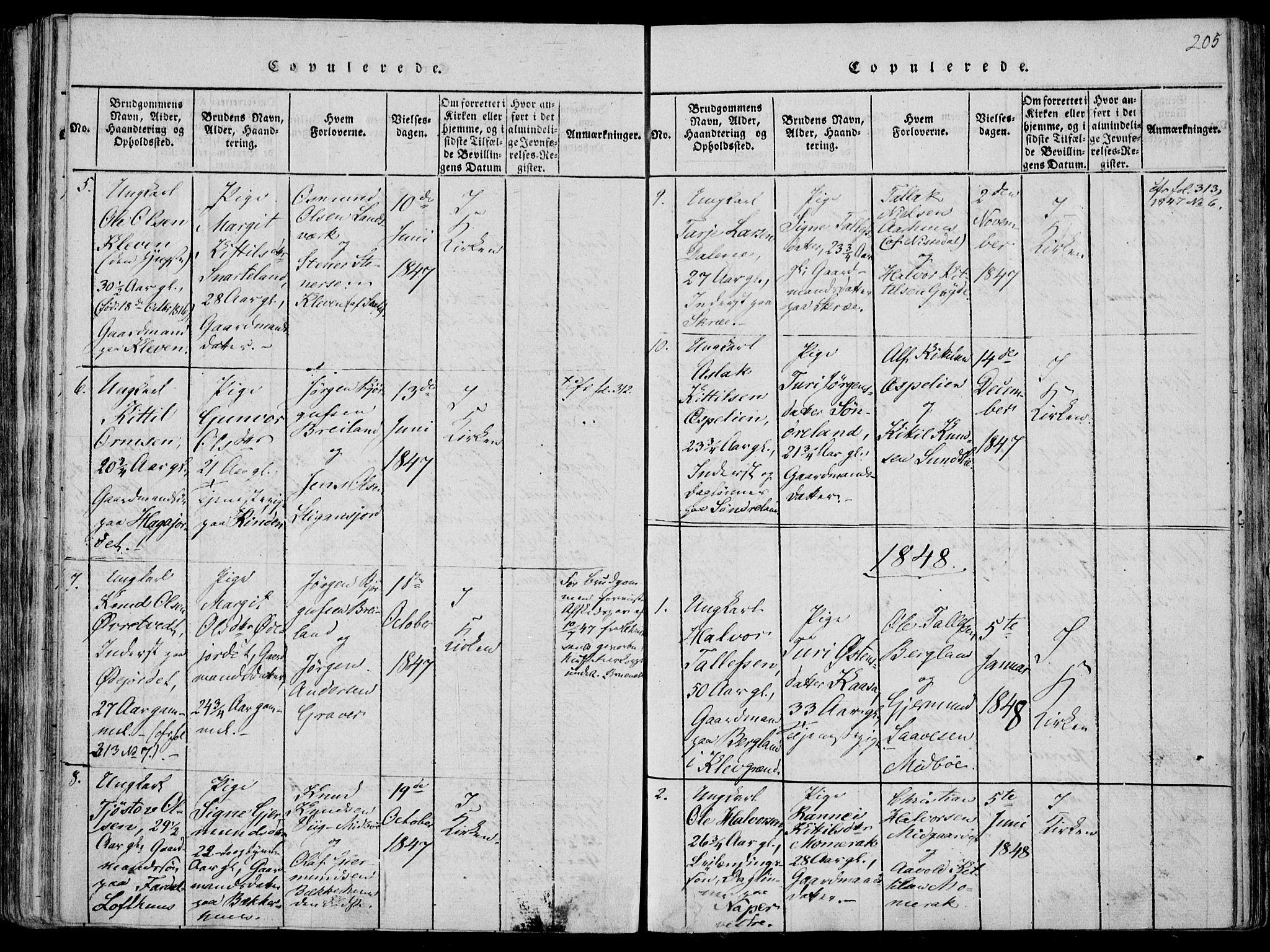 Fyresdal kirkebøker, SAKO/A-263/F/Fa/L0004: Parish register (official) no. I 4, 1815-1854, p. 205