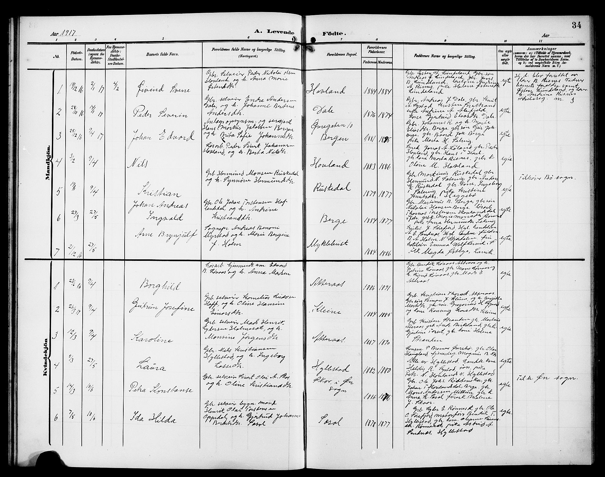 Hyllestad sokneprestembete, AV/SAB-A-80401: Parish register (copy) no. A 3, 1906-1925, p. 34