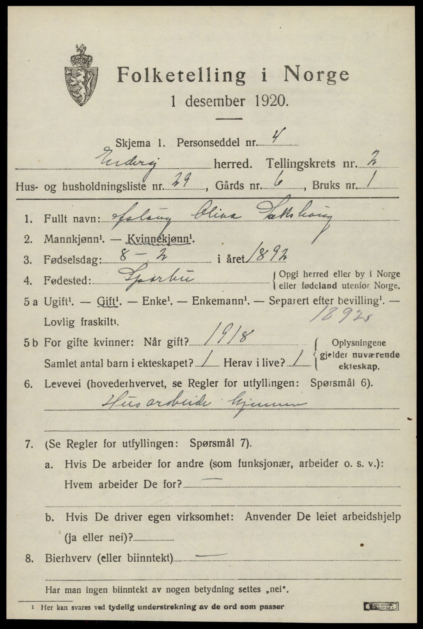 SAT, 1920 census for Inderøy, 1920, p. 2143