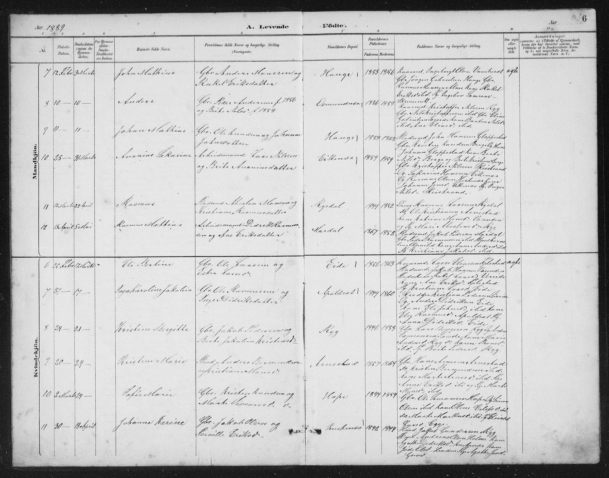 Gloppen sokneprestembete, AV/SAB-A-80101/H/Hab/Habb/L0002: Parish register (copy) no. B 2, 1889-1909, p. 6