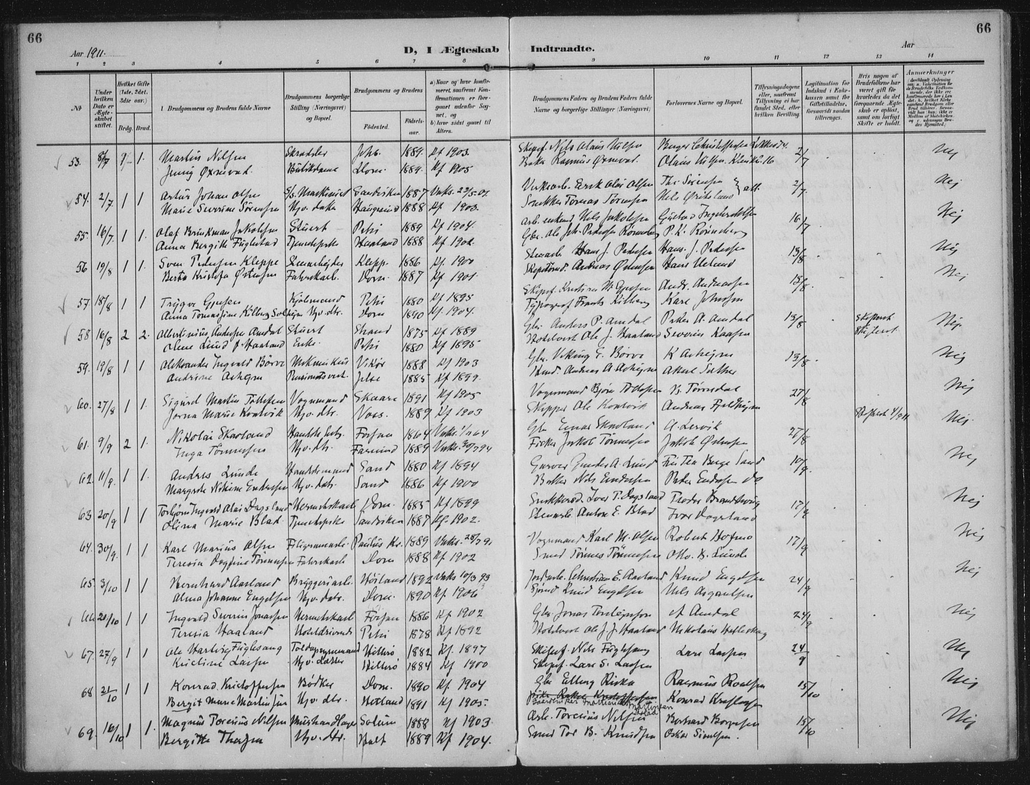 Domkirken sokneprestkontor, SAST/A-101812/002/A/L0016: Parish register (official) no. A 33, 1905-1922, p. 66