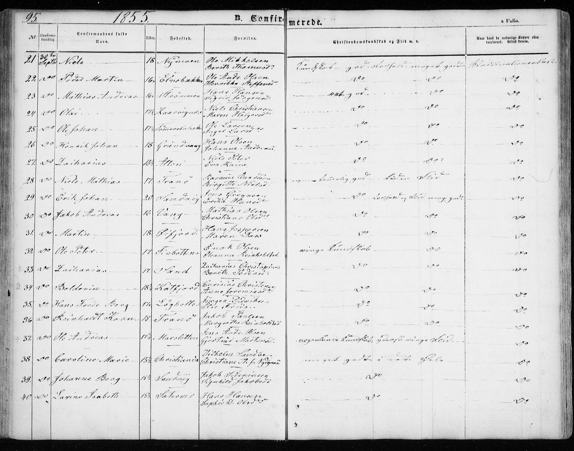 Lenvik sokneprestembete, SATØ/S-1310/H/Ha/Haa/L0007kirke: Parish register (official) no. 7, 1855-1865, p. 95