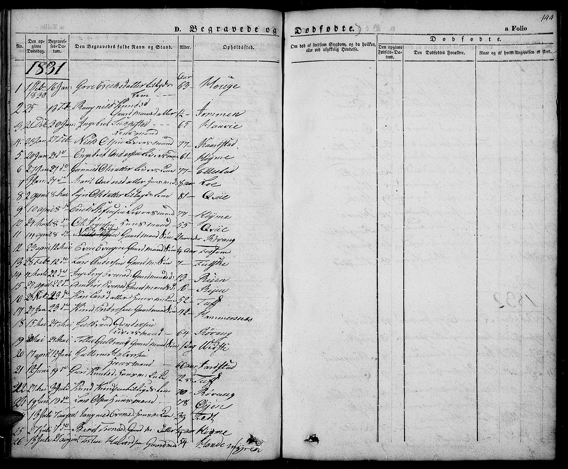 Slidre prestekontor, SAH/PREST-134/H/Ha/Haa/L0003: Parish register (official) no. 3, 1831-1843, p. 144