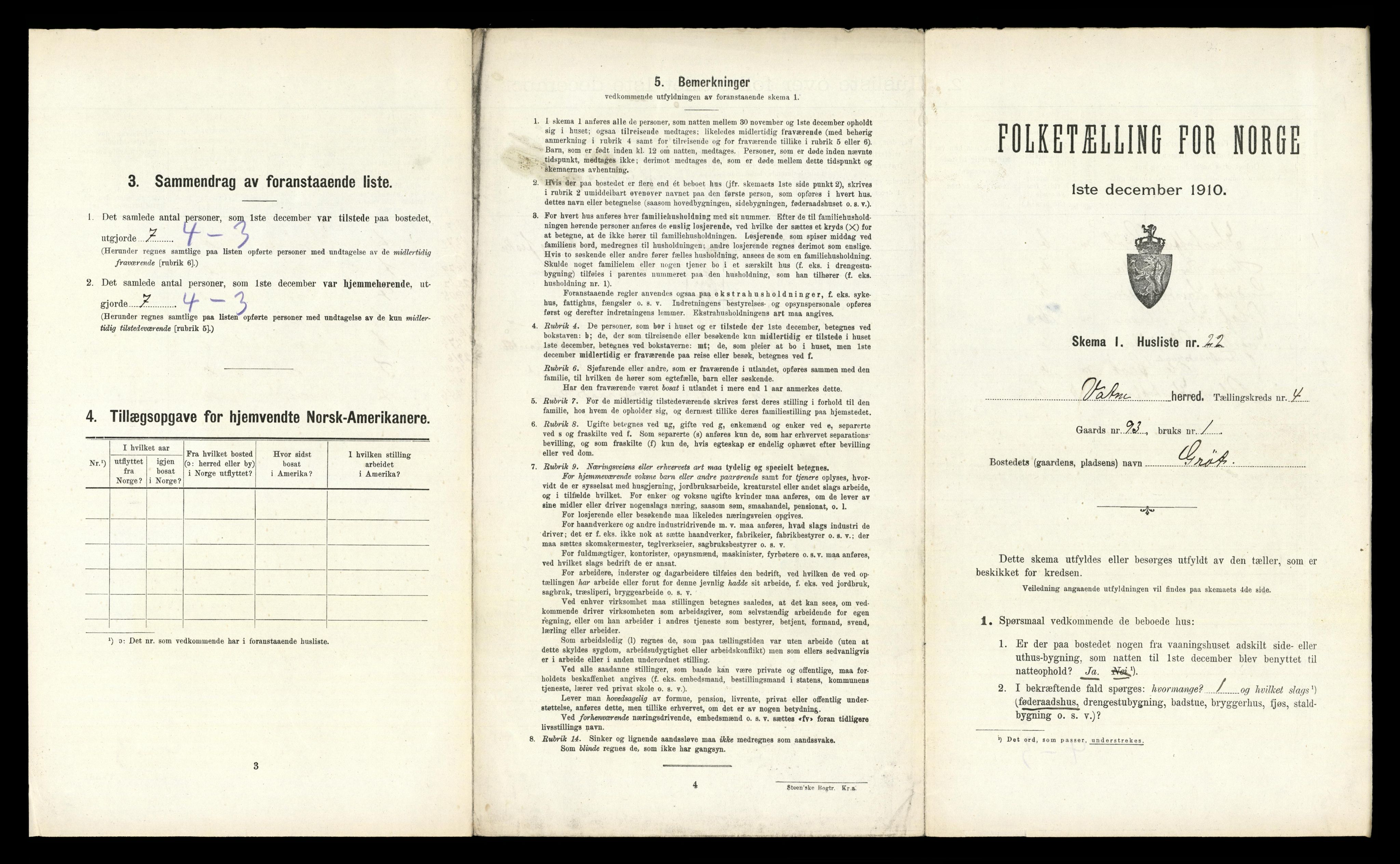 RA, 1910 census for Vatne, 1910, p. 277