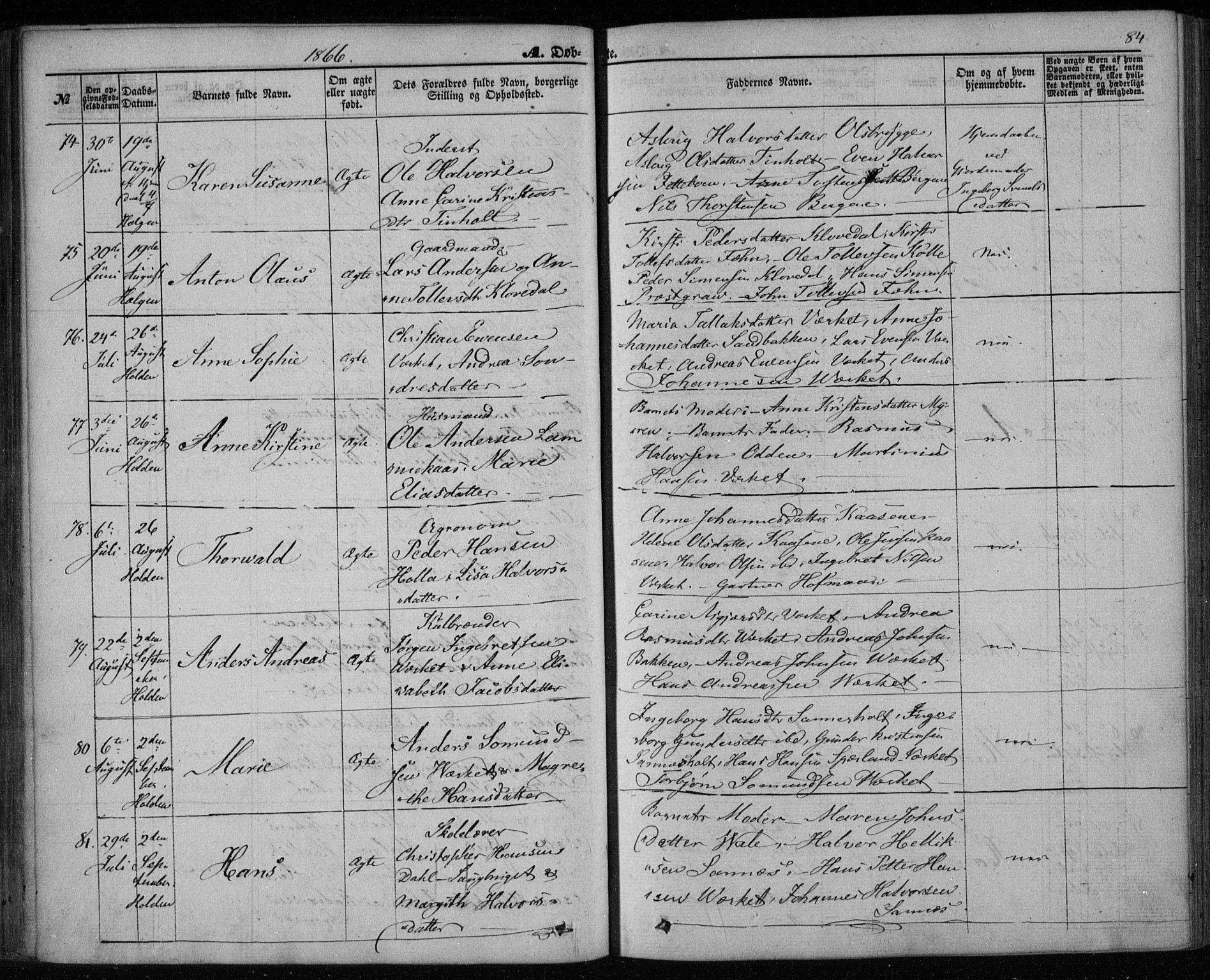 Holla kirkebøker, SAKO/A-272/F/Fa/L0006: Parish register (official) no. 6, 1861-1869, p. 84