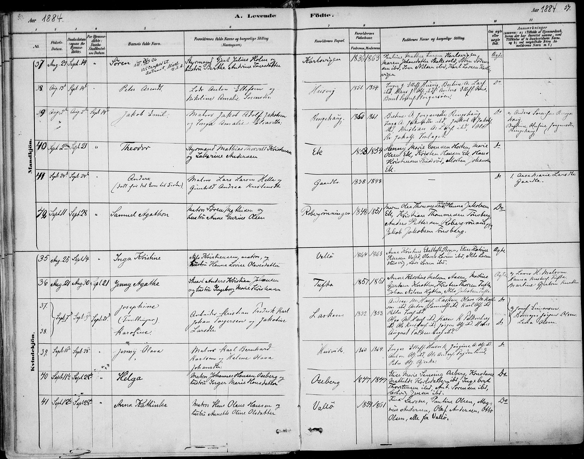 Sem kirkebøker, AV/SAKO-A-5/F/Fb/L0004: Parish register (official) no. II 4, 1878-1891, p. 57