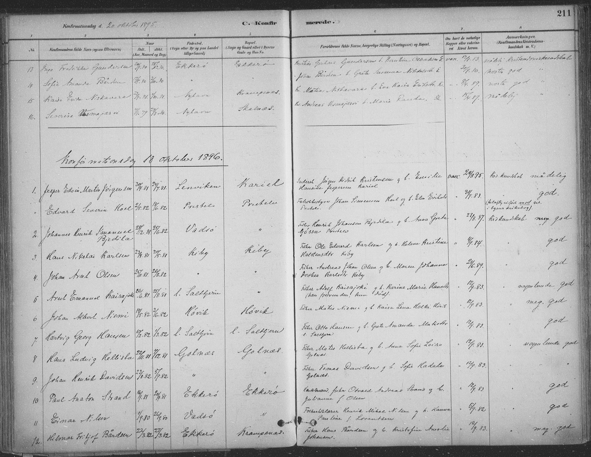 Vadsø sokneprestkontor, SATØ/S-1325/H/Ha/L0009kirke: Parish register (official) no. 9, 1881-1917, p. 211