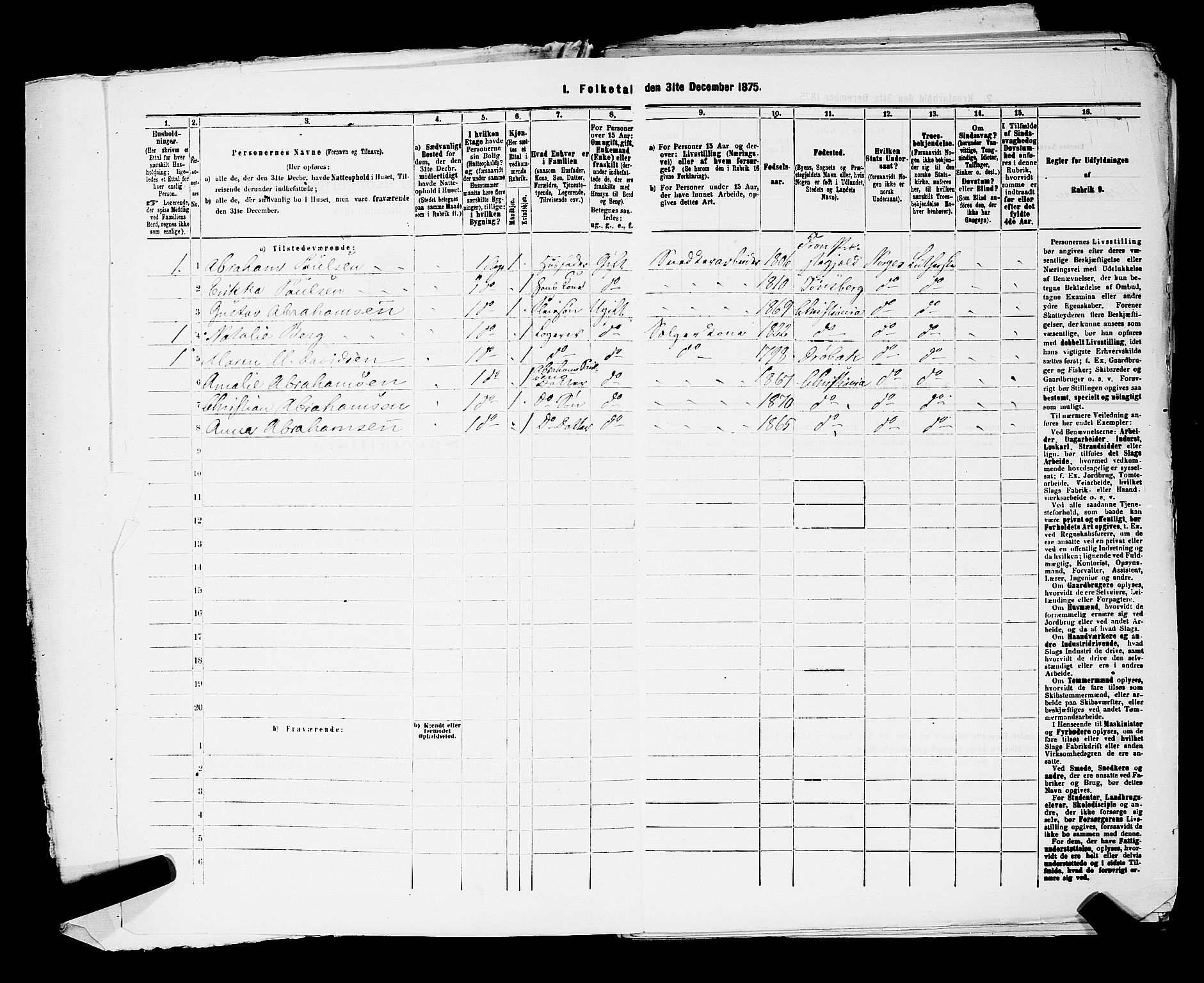 RA, 1875 census for 0301 Kristiania, 1875, p. 5420