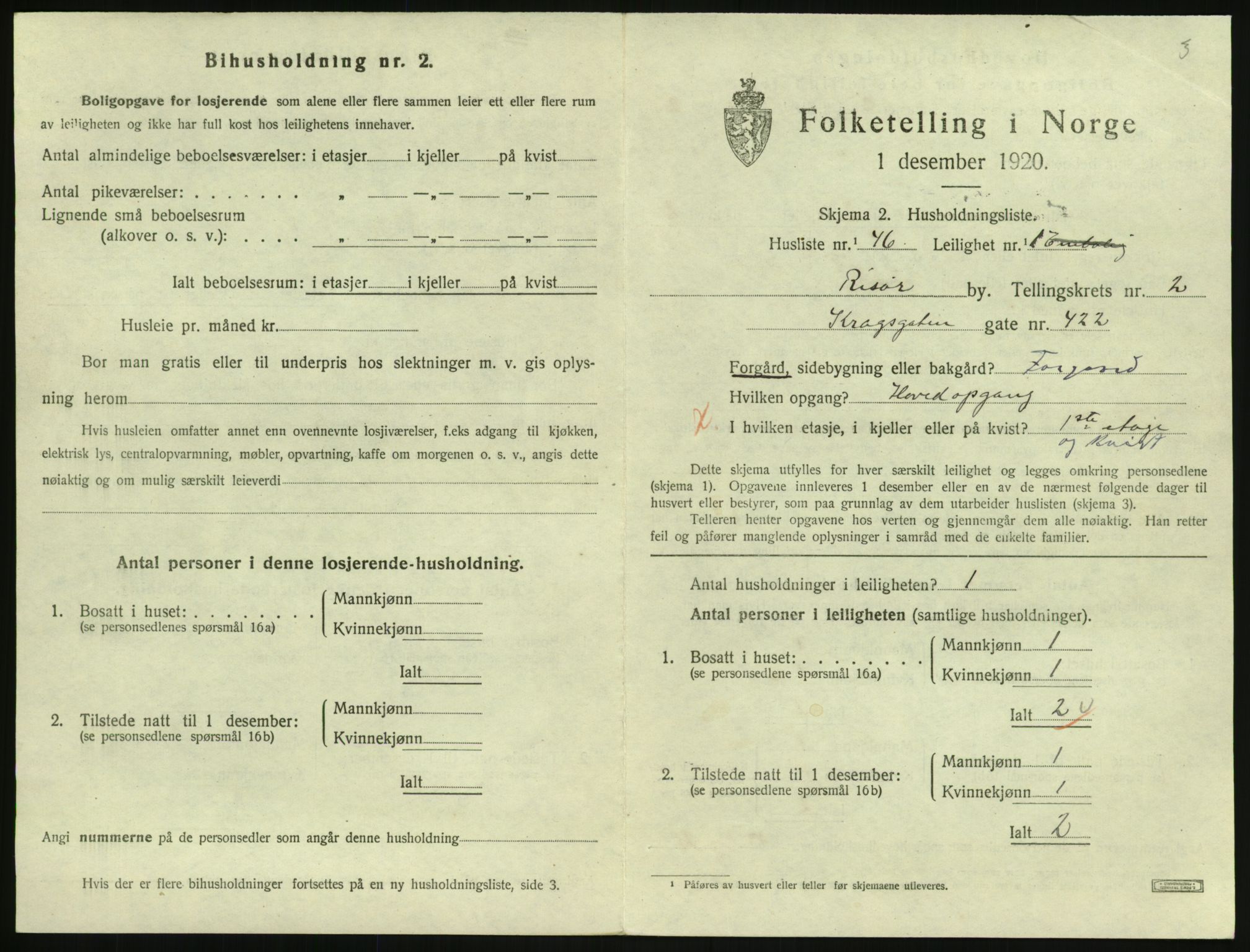 SAK, 1920 census for Risør, 1920, p. 2087