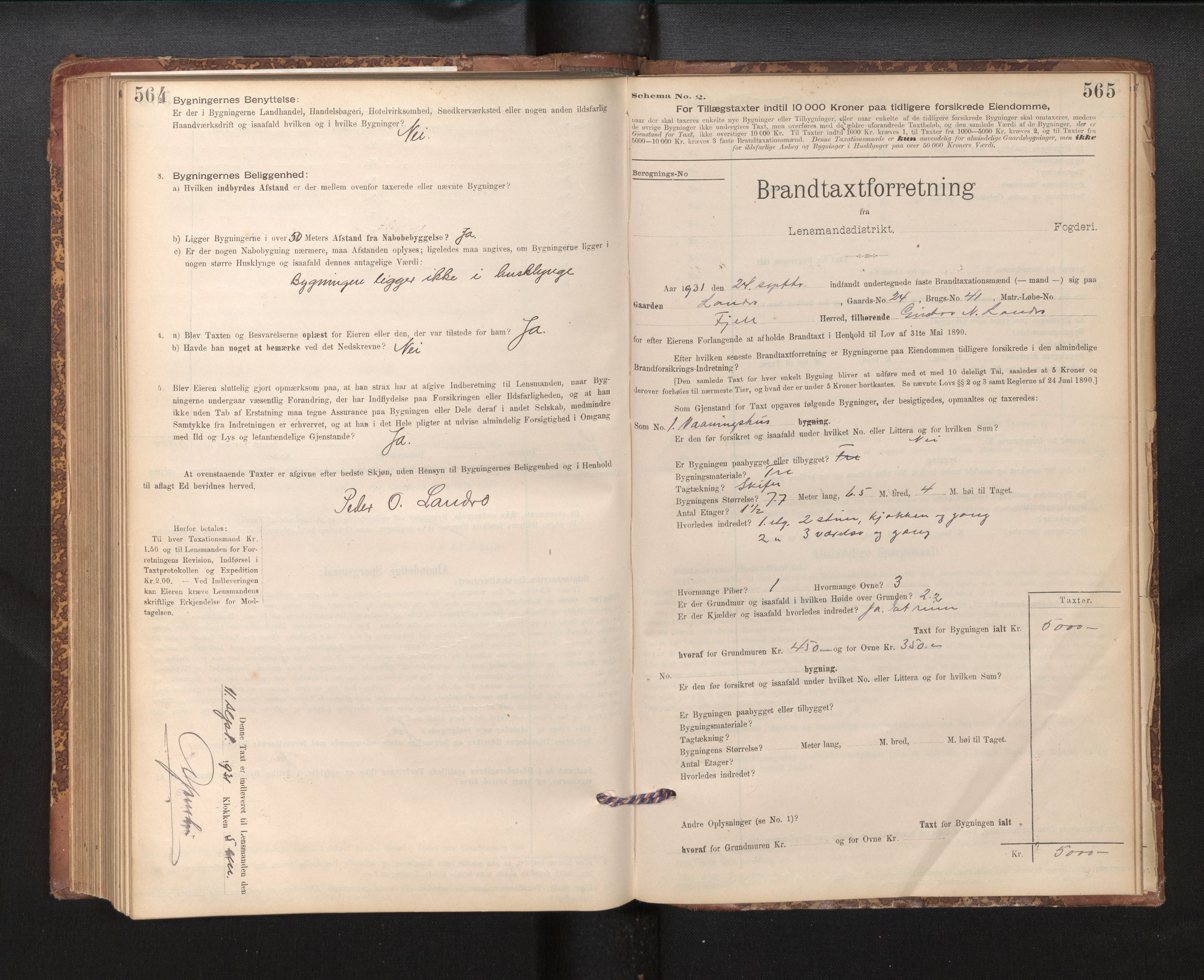 Lensmannen i Fjell, AV/SAB-A-32301/0012/L0005: Branntakstprotokoll, skjematakst, 1895-1931, p. 564-565