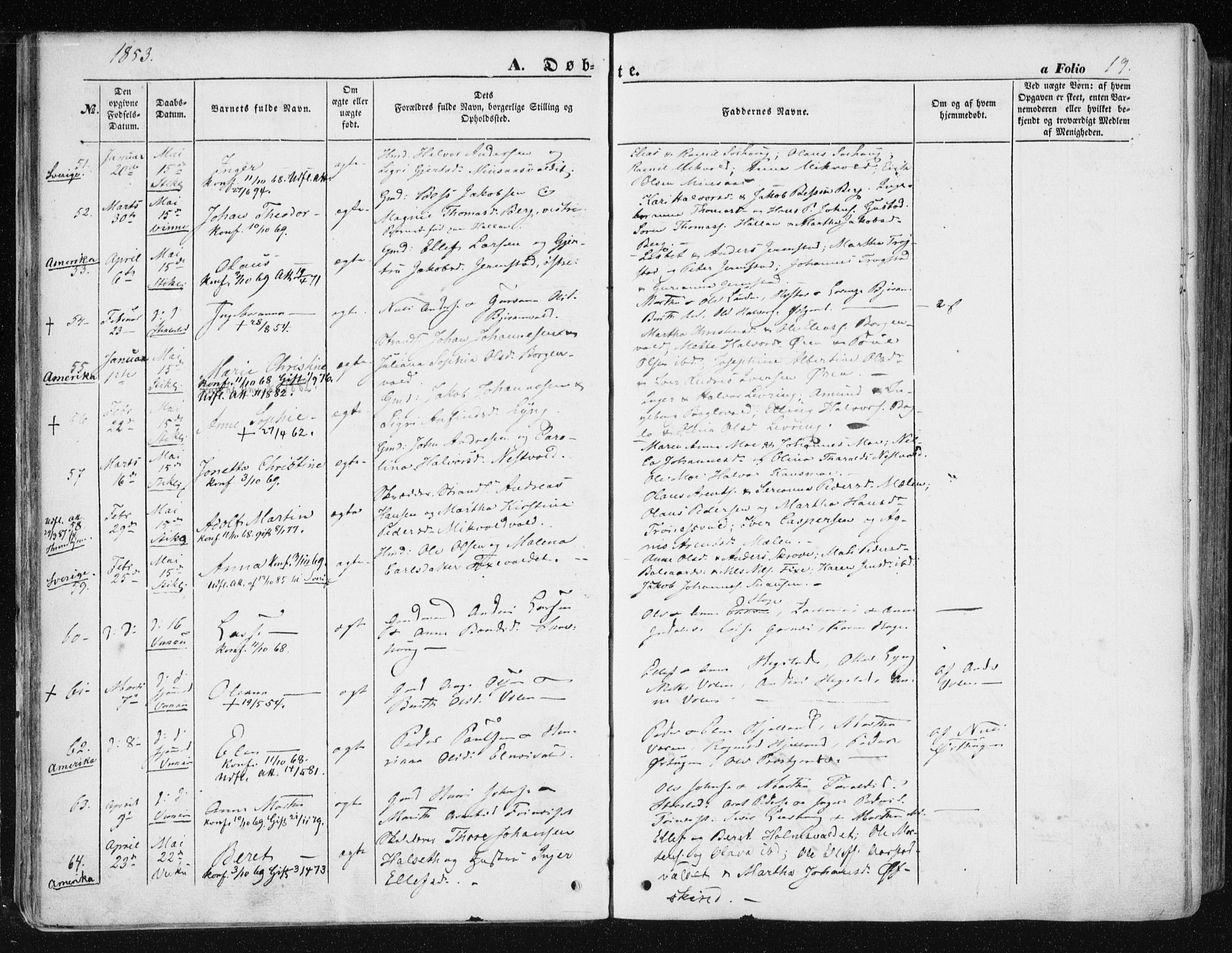 Ministerialprotokoller, klokkerbøker og fødselsregistre - Nord-Trøndelag, AV/SAT-A-1458/723/L0240: Parish register (official) no. 723A09, 1852-1860, p. 19