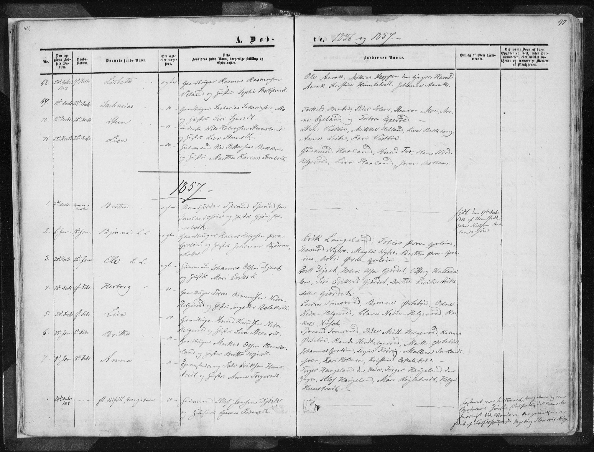 Vikedal sokneprestkontor, AV/SAST-A-101840/01/IV: Parish register (official) no. A 6.1, 1851-1867, p. 47